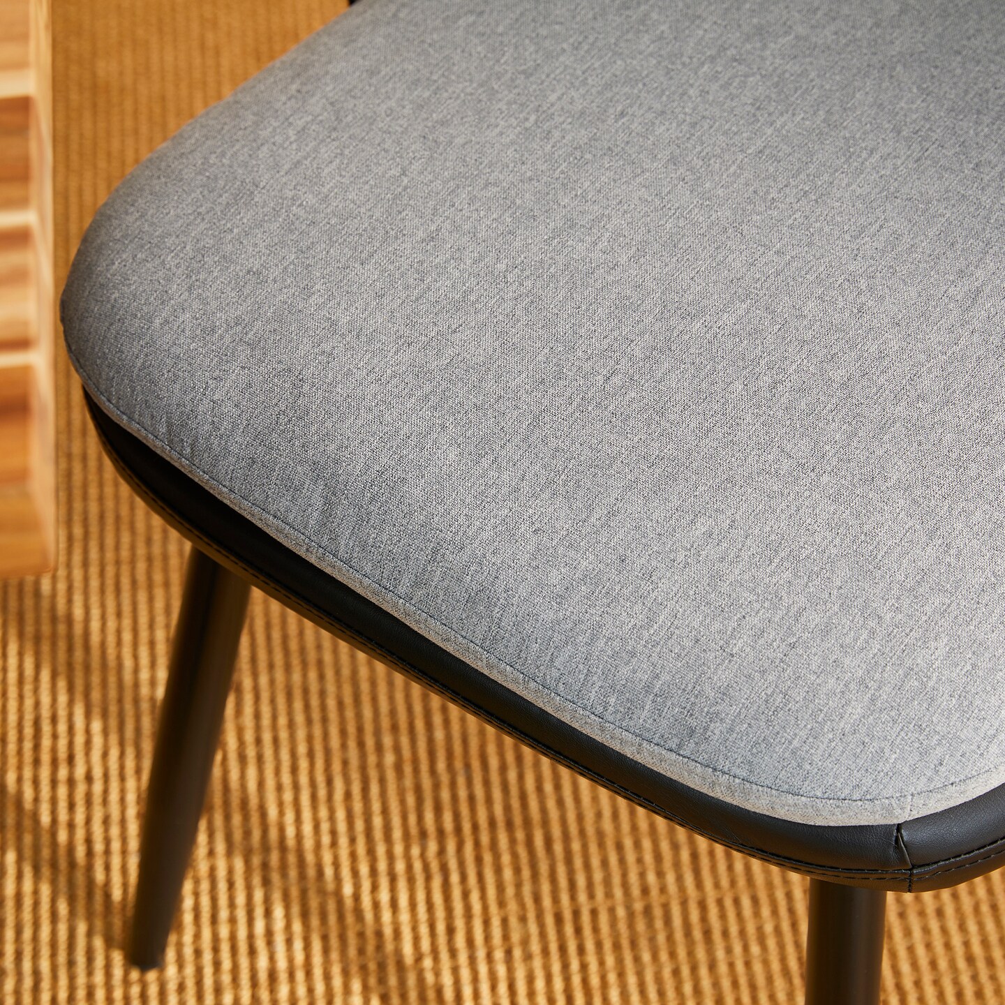 Set of 2/4 Modern Two-tone Color Dining Chair with Metal Black Tapered Legs - Black Leatherette Mixed Grey Fabric