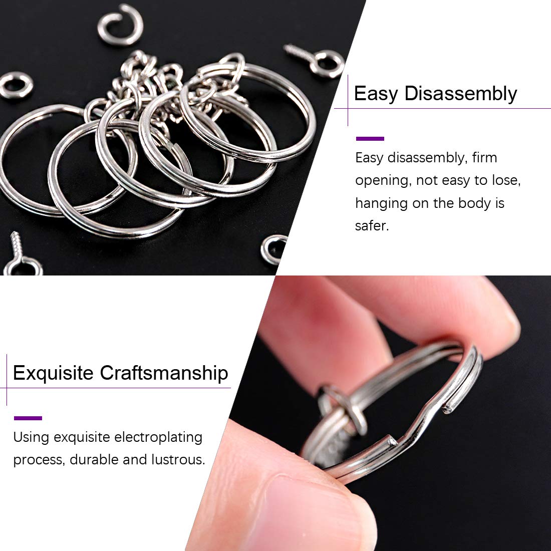 450Pcs 1&#x22; 25mm Sliver Key Chain Rings Kit, Including 150Pcs Keychain Rings with Chain and 150Pcs Jump Ring with 150Pcs Screw Eye Pins Bulk for Jewelry Findings Making (Sliver)