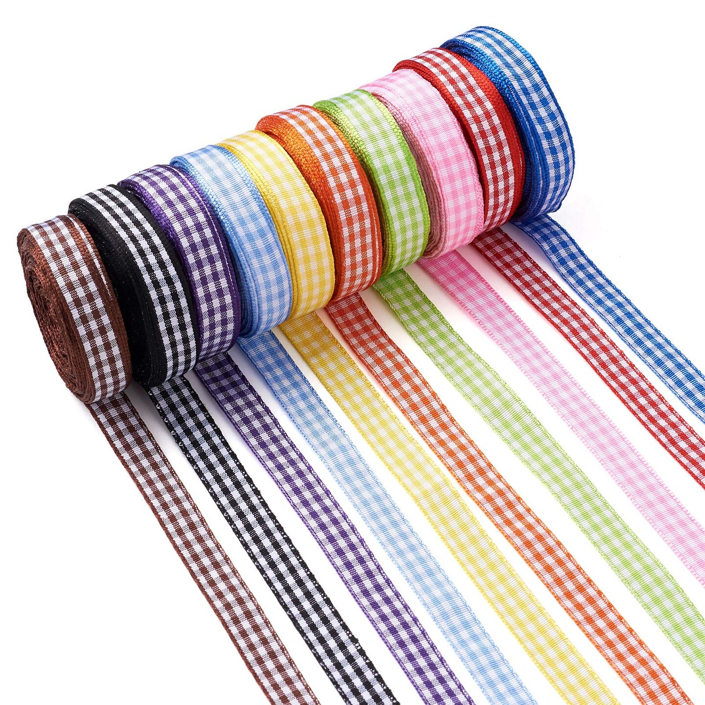 10 Rolls Gingham Checked Polyester Ribbon 3/8 Inch Plaid Tartan Fabric Craft Ribbon Roll for Hair Accessories Craft Wrapping Party Decorations (10 Yards/Roll)