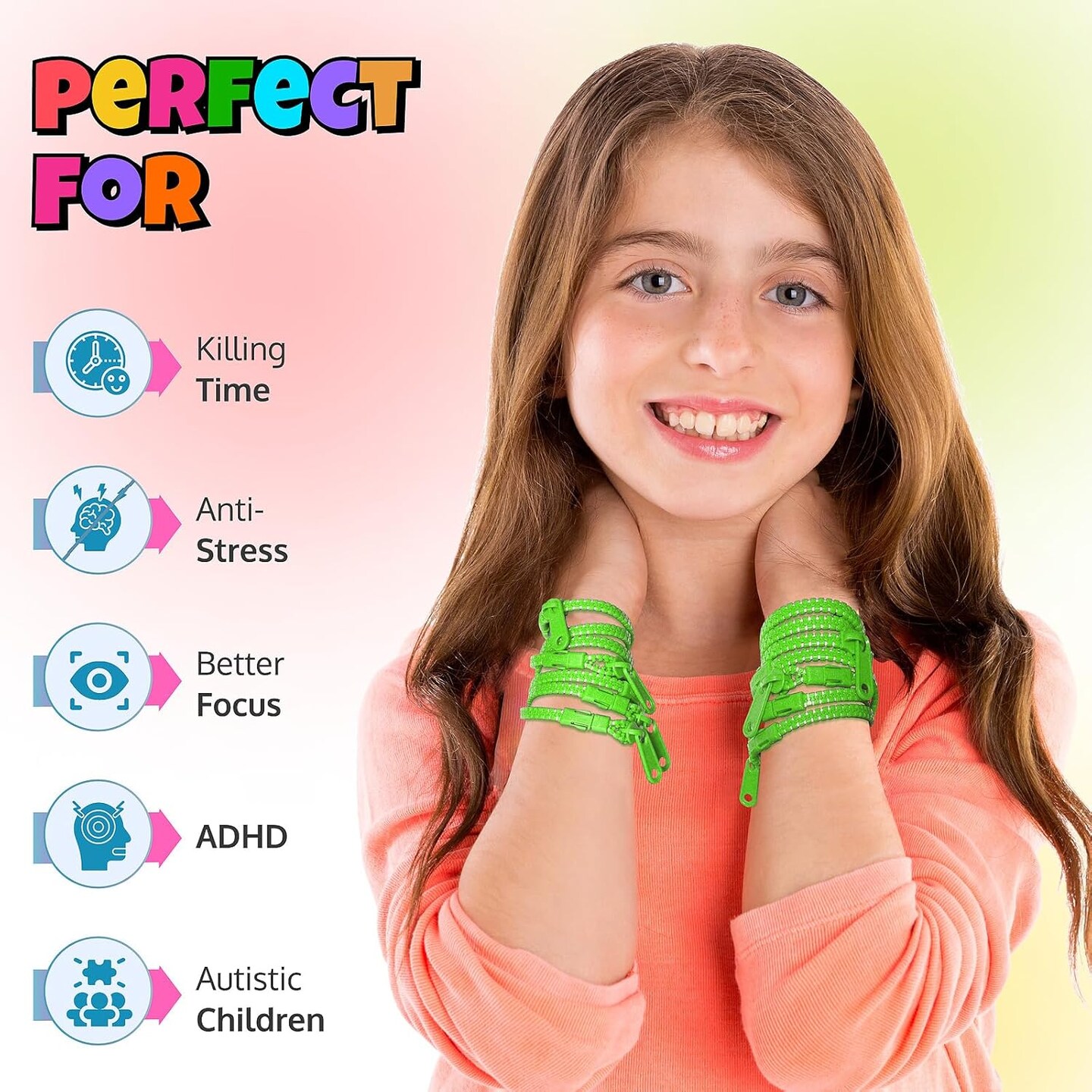 12-Pack Green 7-Inch Zipper Bracelets – Themed Fidget Party Favors for Earth Day, Bulk Sensory Toys for Kids, and Lucky Accessories for St. Patrick’s Day