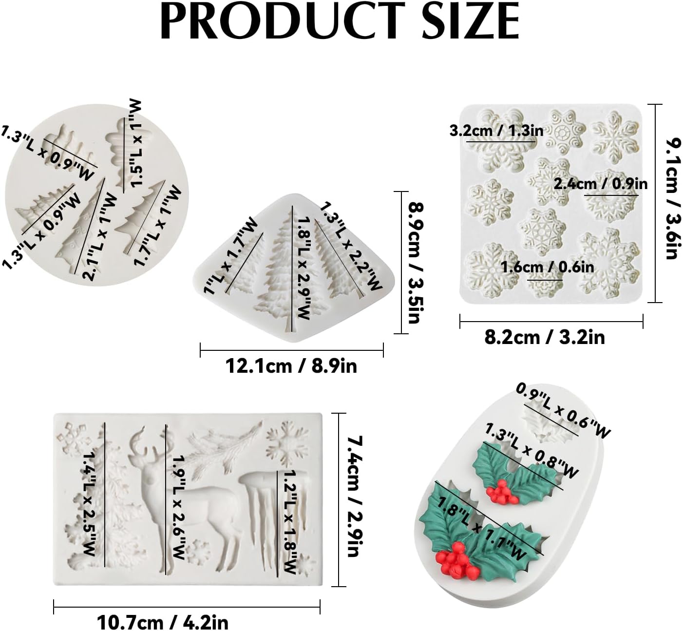 Christmas Fondant Mold Set of 5 Pieces- 3D Snowflake