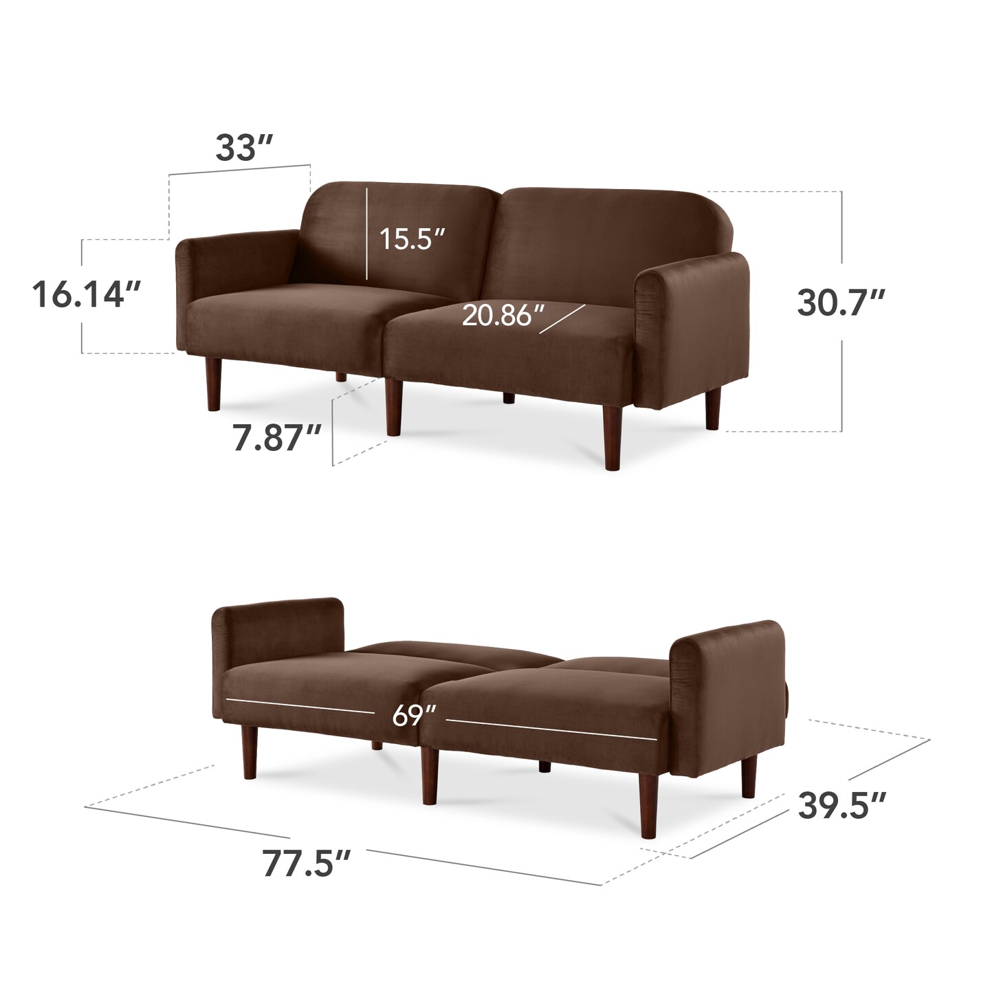 Best Choice Products Curved Convertible Futon, Velvet Fabric Split-Back Sleeper Bed