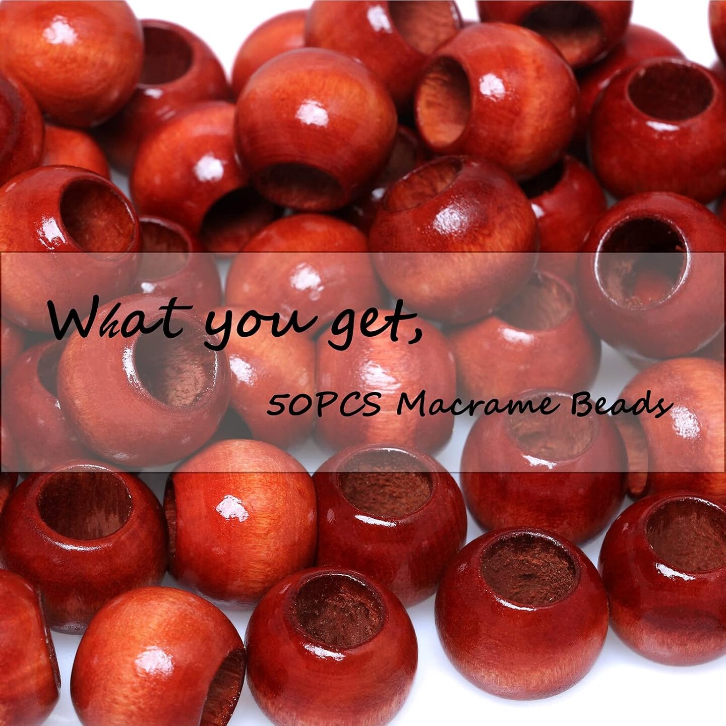 50Pcs 20mm Wood Beads Large Hole Wooden Macrame Beads with Large Hole Red Agate Wooden Loose Beads for Craft/Jewelry Making/Garlands Christmas Tree/Holiday Decor/Handmade Crafts (10mm Hole)