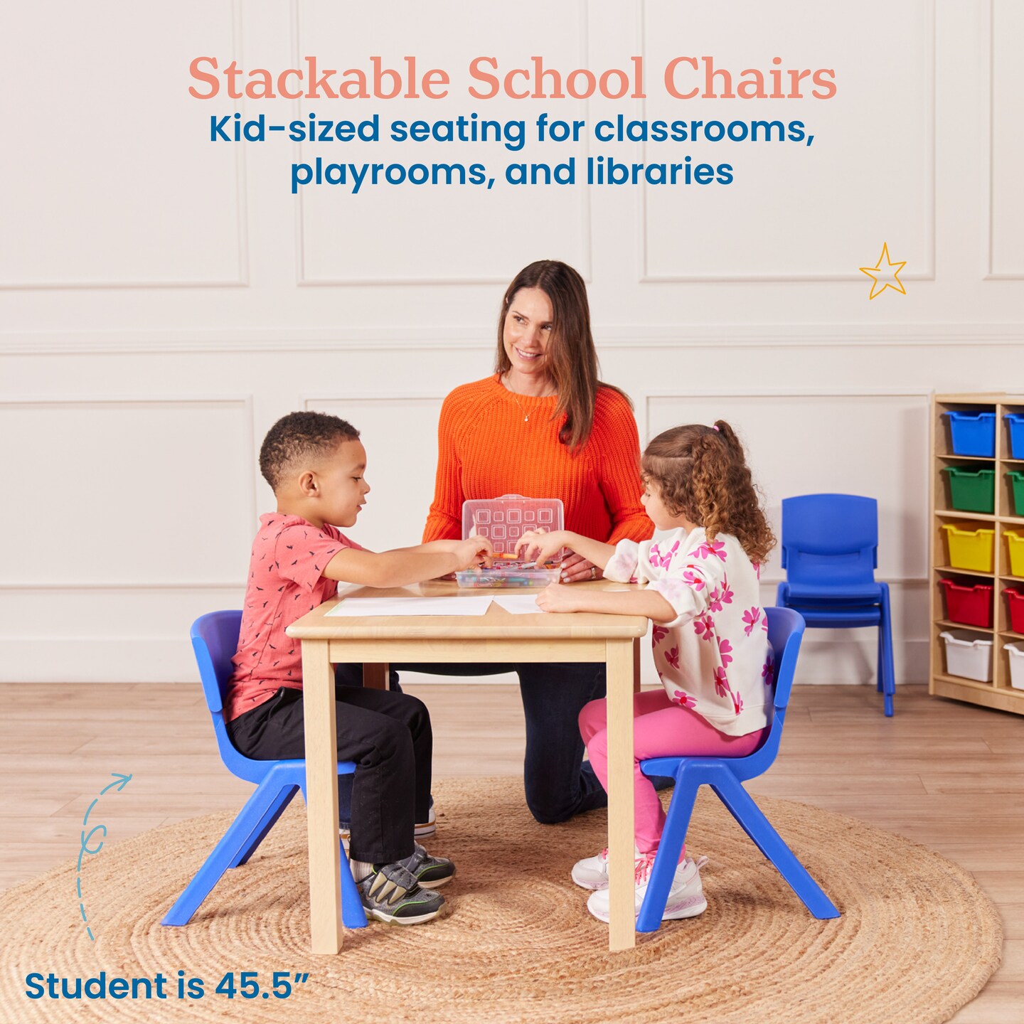 Plastic School Stack Chair for Indoors and Outdoors, Flexible Seating, 12in Seat Height, 4-Pack