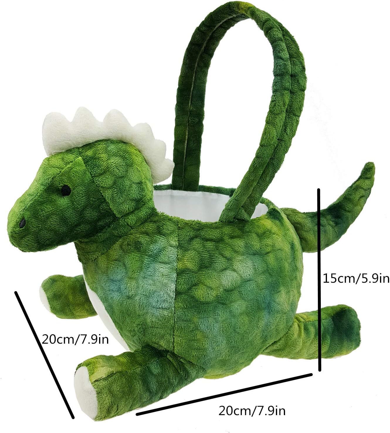 Adorable 3D Green Plush Dinosaur Basket Easter Basket Easter Egg Hunting Basket Halloween Trick or Treat Basket