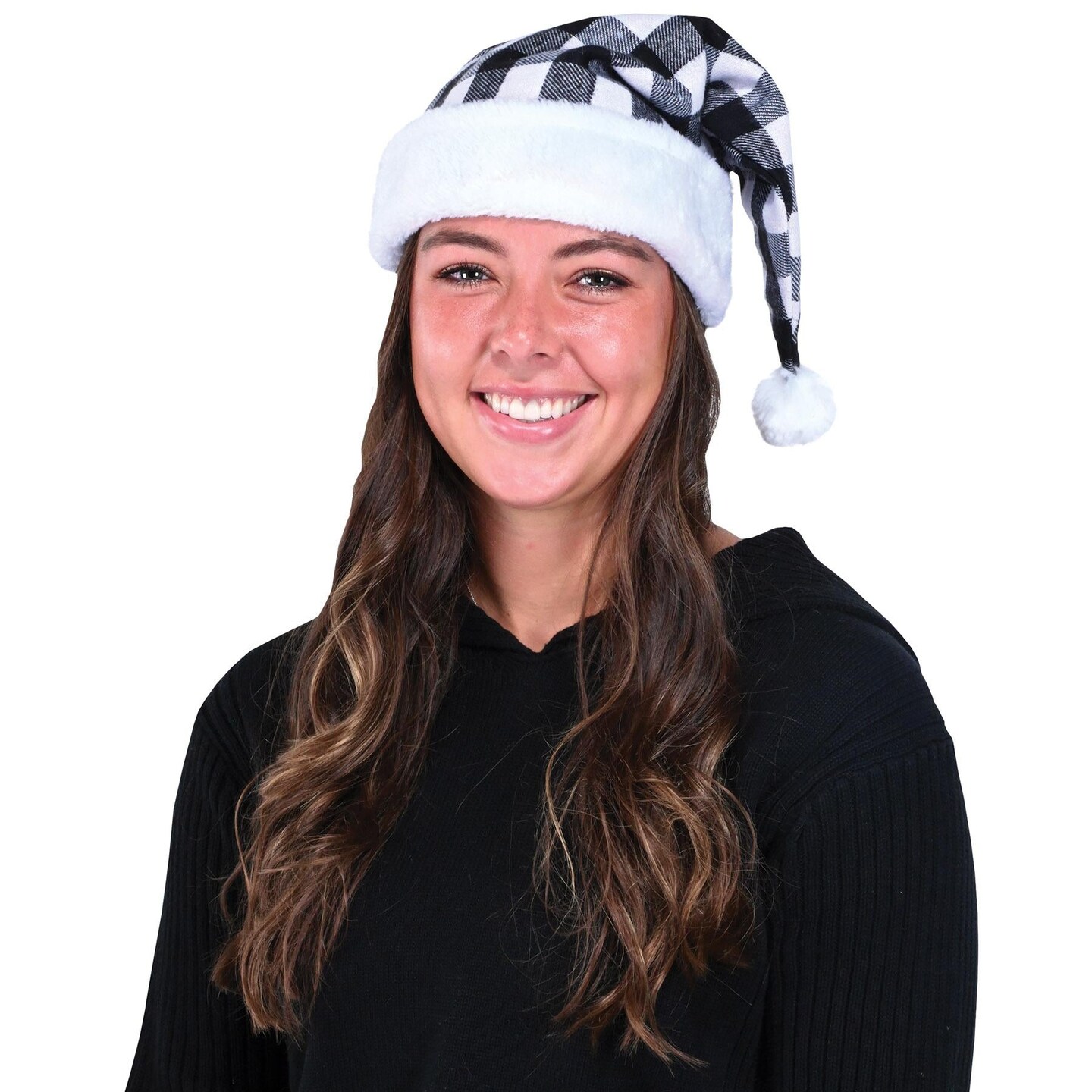12 Pack Beistle Christmas Plaid Santa Hat - Black &#x26; White