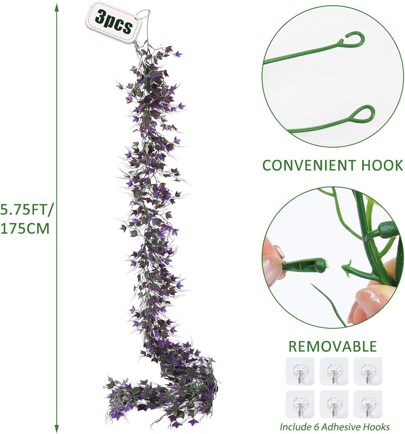 Artificial Vines Outdoor Ivy Garland Room Decor for Bedroom Aesthetic Garlands for Decoration Fake Leaves Fake Plastic Plants for Indoor Home Outdoor Garden Proch Backyard Arch Decoration(Purple)