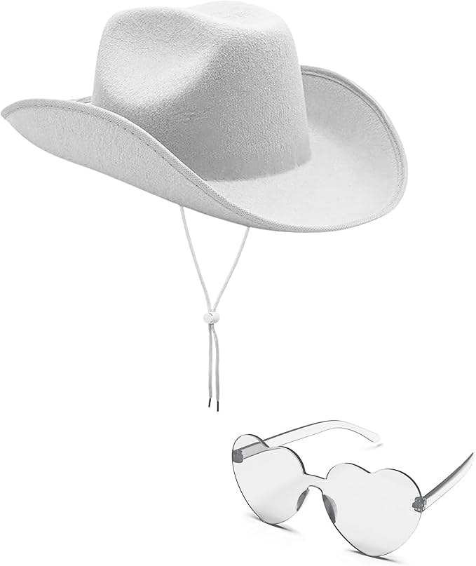 4E's Novelty Light Blue Felt Cowgirl Hat w/ Heart Shaped Glasses, Western Cowboy Hat Party Dress-Up for Adults