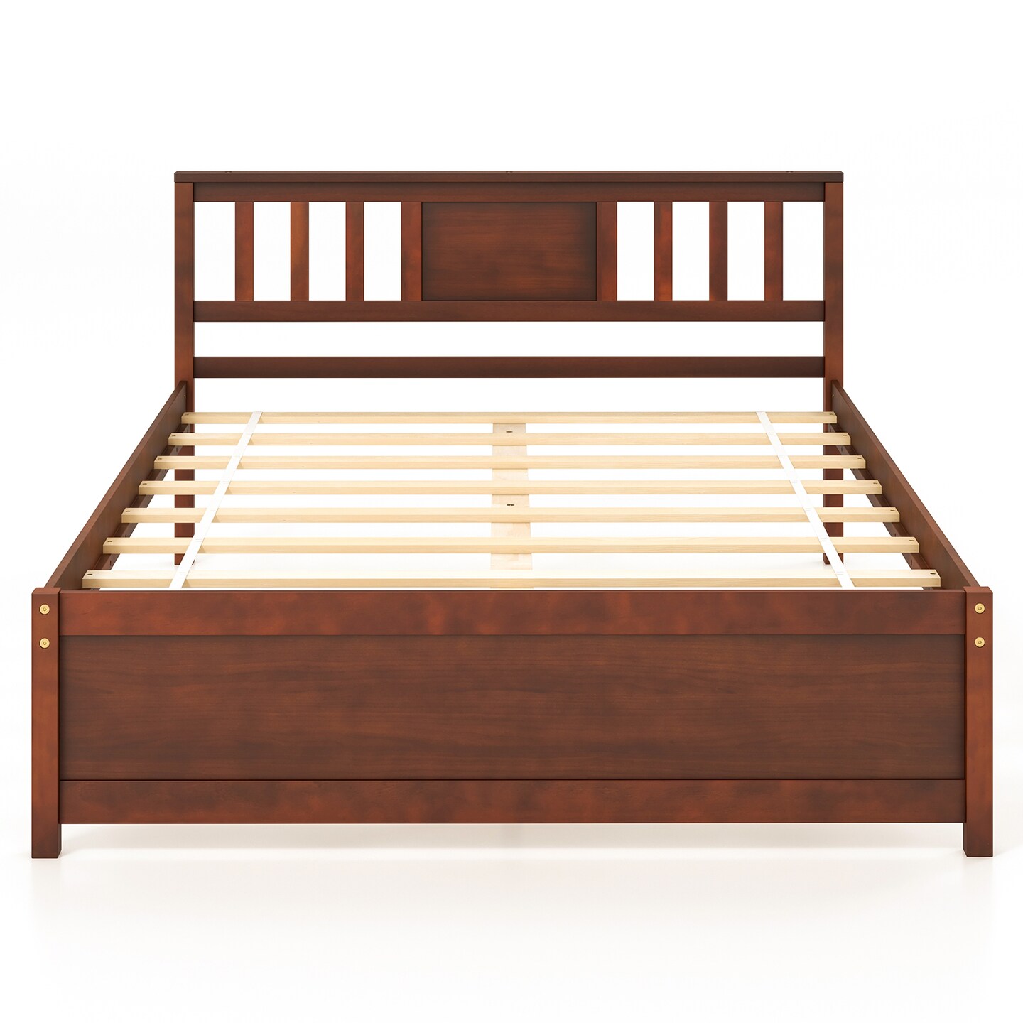 Wooden Platform Bed with Headboard and Slat Support