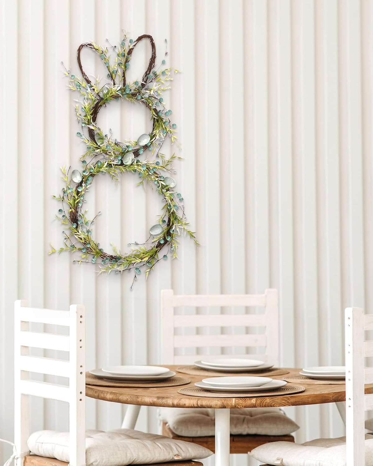 Easter Bunny Spring Wreath with Egg, Twig and Berries Green Rabbit Easter Wreath for Front Door Decorations Home Farmhouse Outdoor Indoor Wall Mantel Window
