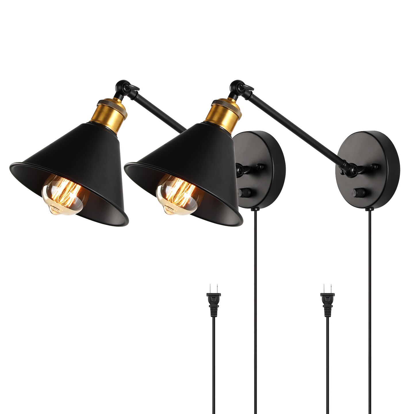 2pcs Adjustable 270 Degrees Dimmable Swing Arm Wall Sconce Hardwired Industrial Plug-In Vintage Lamp Suitable For Bedroom, Bedside, Living Room, Dormitory