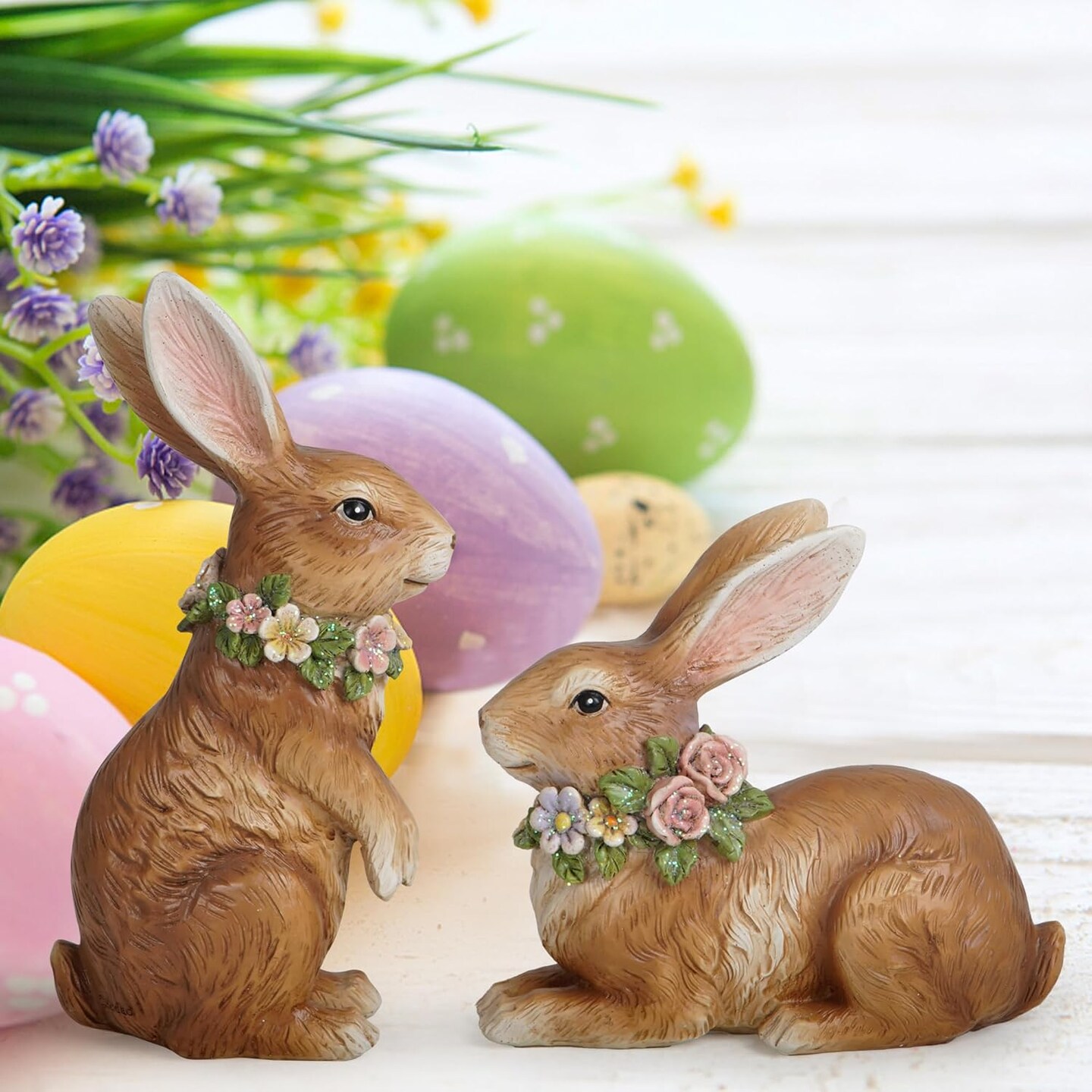 Spring Garden Patio Bunny Figurine Set (2pcs) The Perfect Accent for a Wonderful Garden-Easter Bunny Figurine