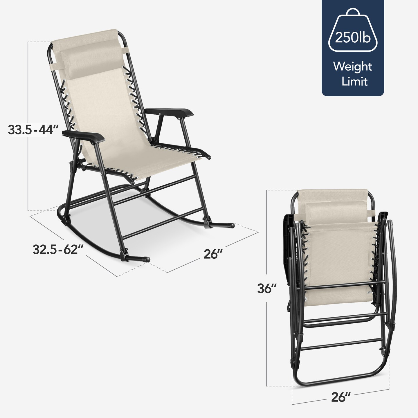 Best Choice Products Folding Outdoor Zero Gravity Rocking Lounge Chair w/ Headrest Pillow