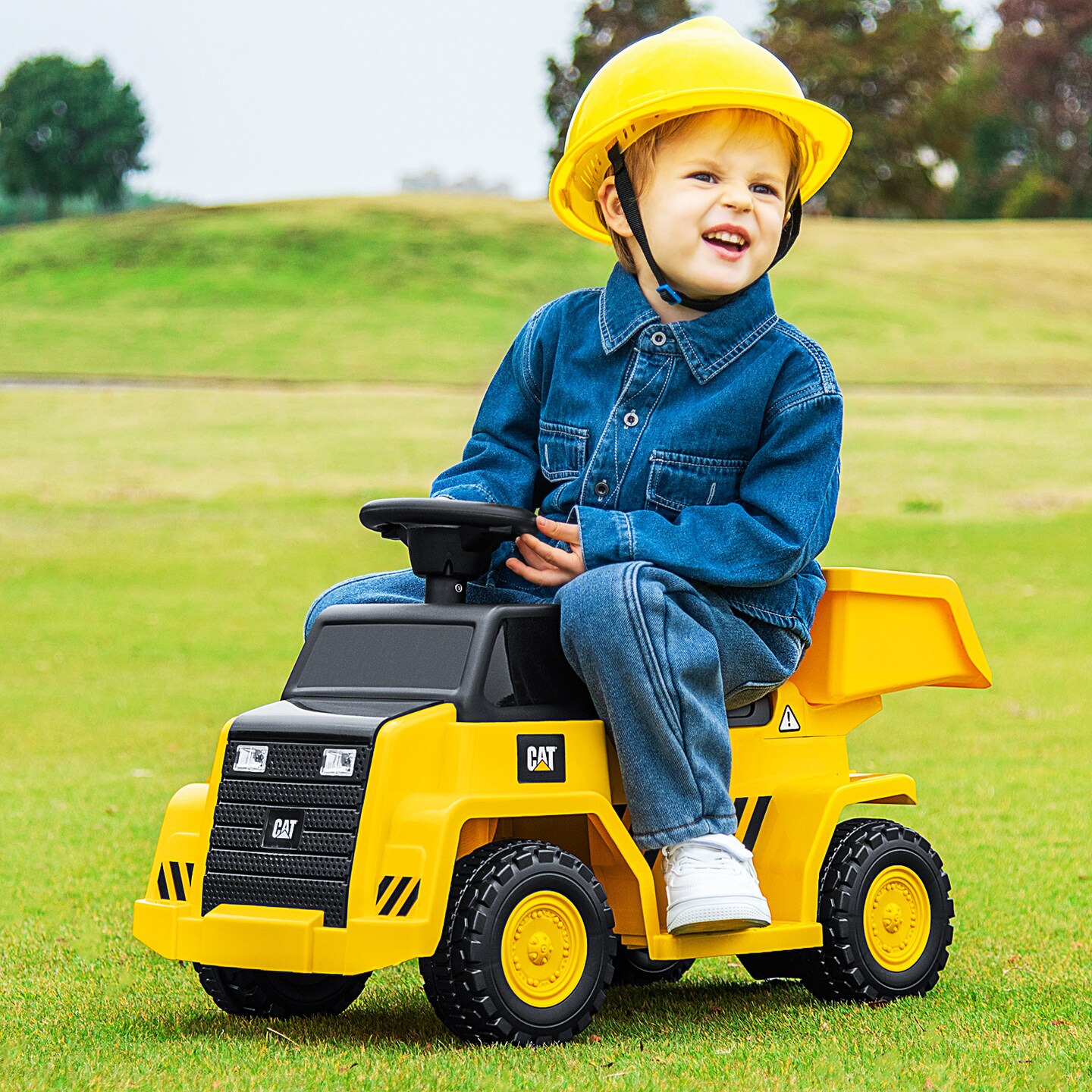 Yellow Electric 6V Licensed Caterpillar Construction Ride-On Vehicle with One-Button Start
