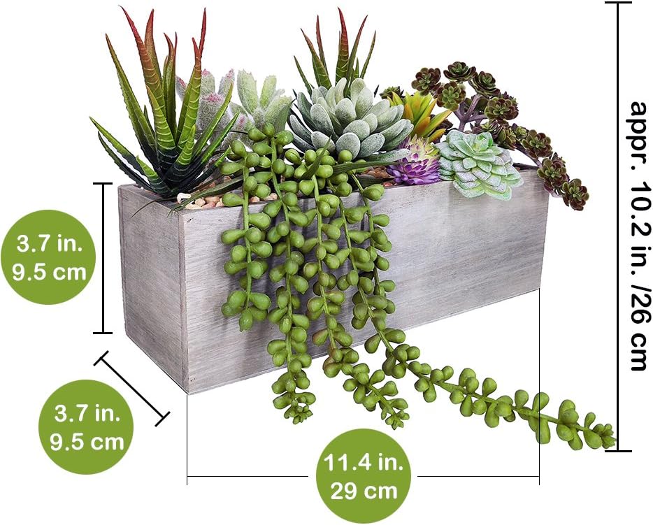 Artificial Succulent Arrangement – Rustic Greenery in Wooden Pot