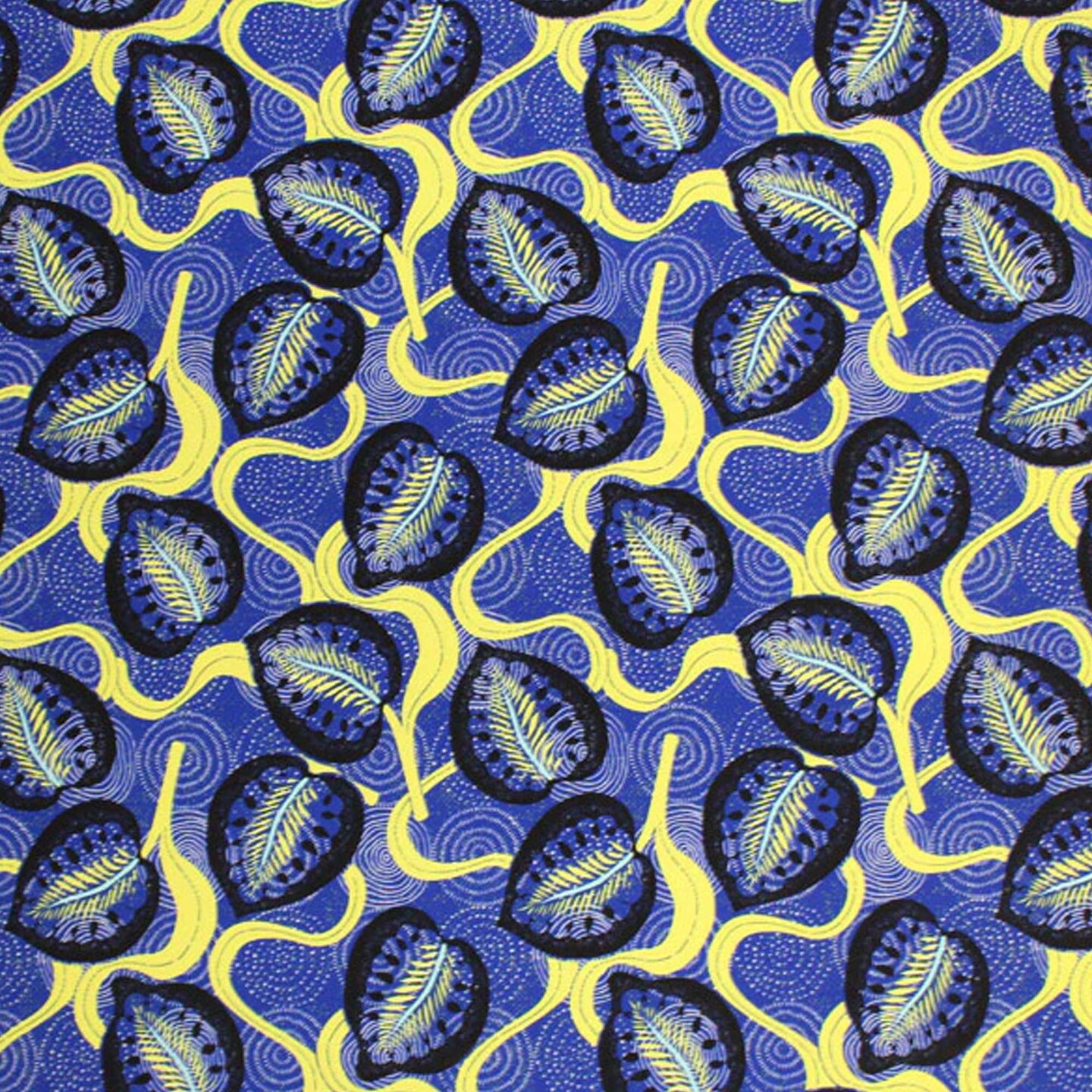 Blue and Yellow Leaves Printed Spandex Fabric