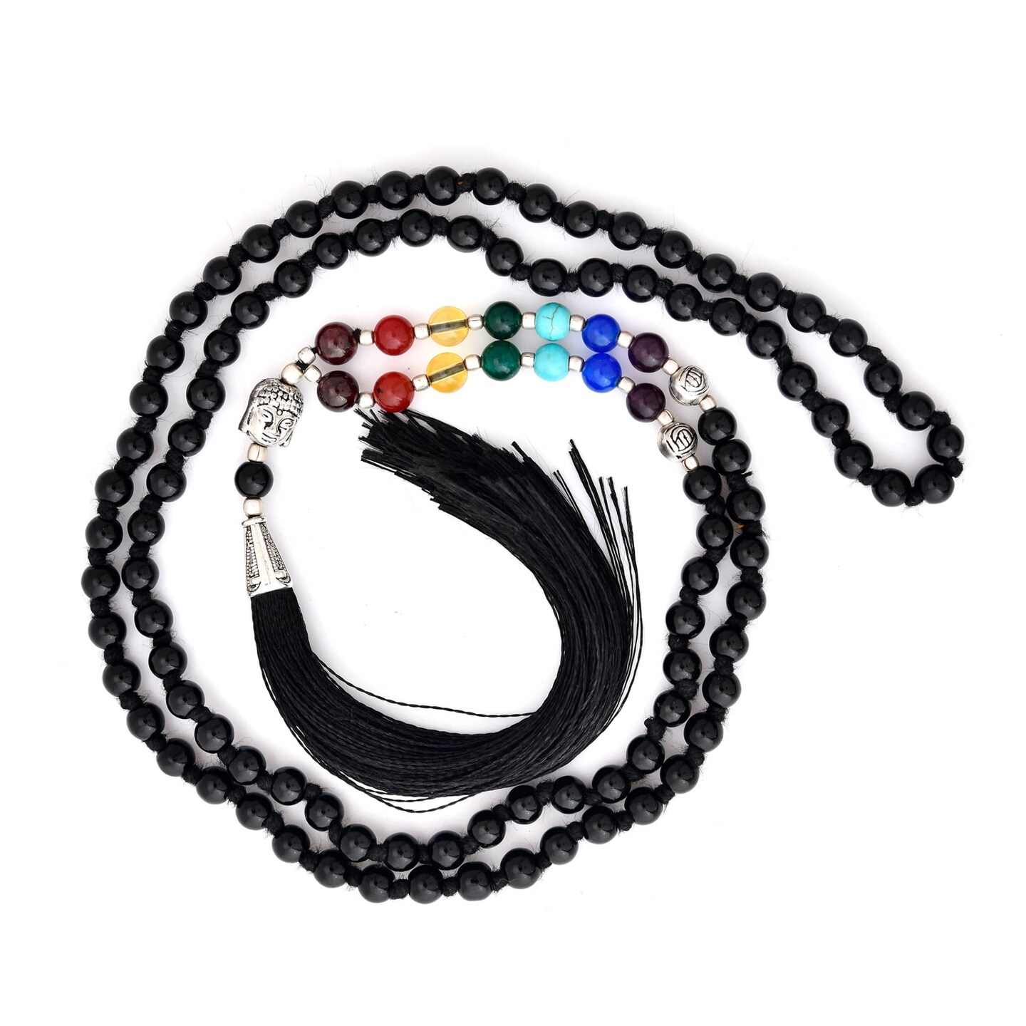 108 Mala Beads Natural Healing Crystal Chakra Gemstones Yoga Meditation Necklace Buddha Head Japa Mala Beaded Tassel Buddhist Tibetan Hand Knotted Prayer Beads Rosary Jewelry for Women Men