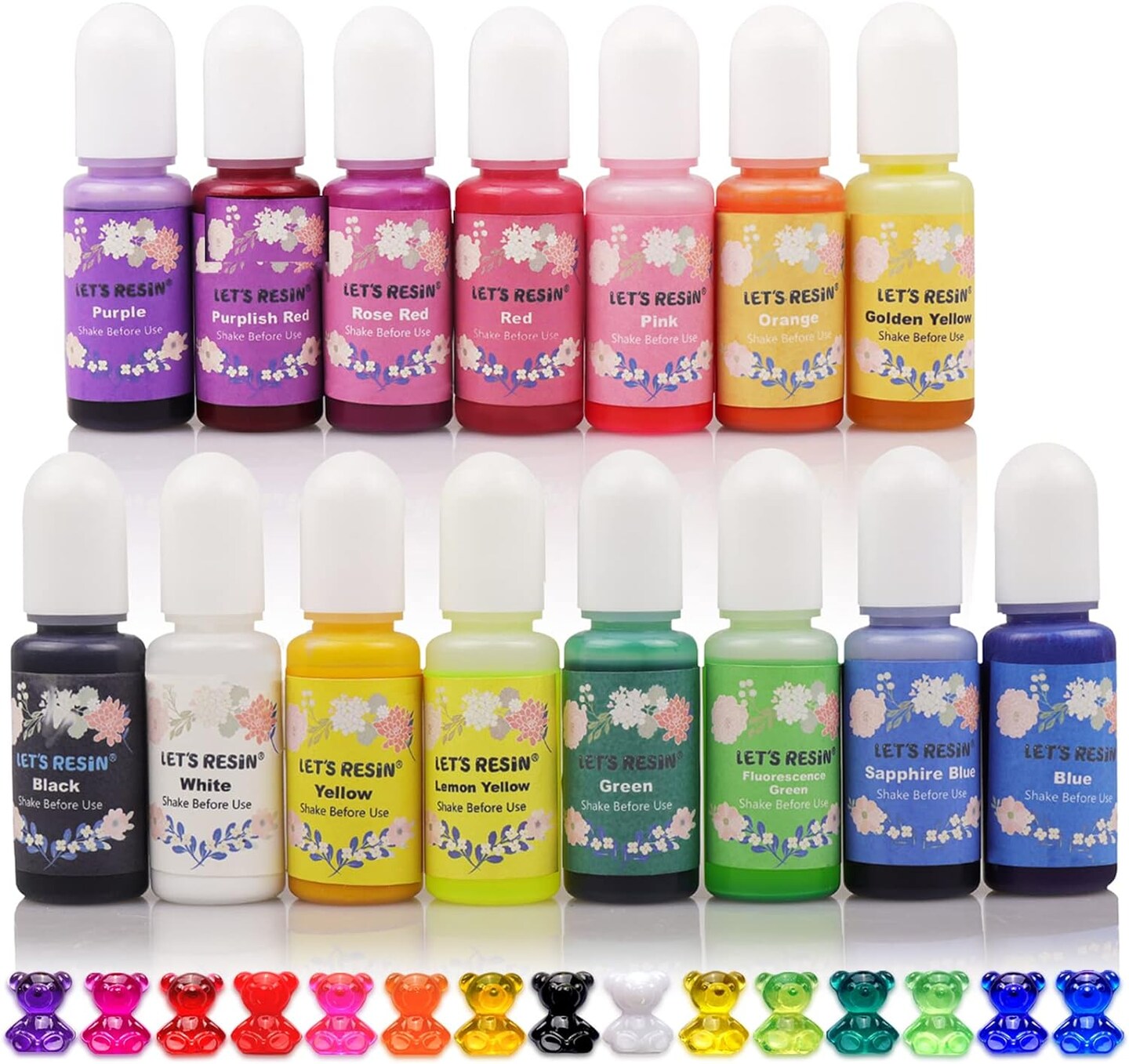 LET&#x27;S RESIN Epoxy Resin Dye,15 Color Translucent Epoxy Resin Pigment,Odorless Concentrated Epoxy Resin Paint Each 0.35oz,Liquid Resin Colorant for Resin Coloring,Epoxy Resin,Resin Molds