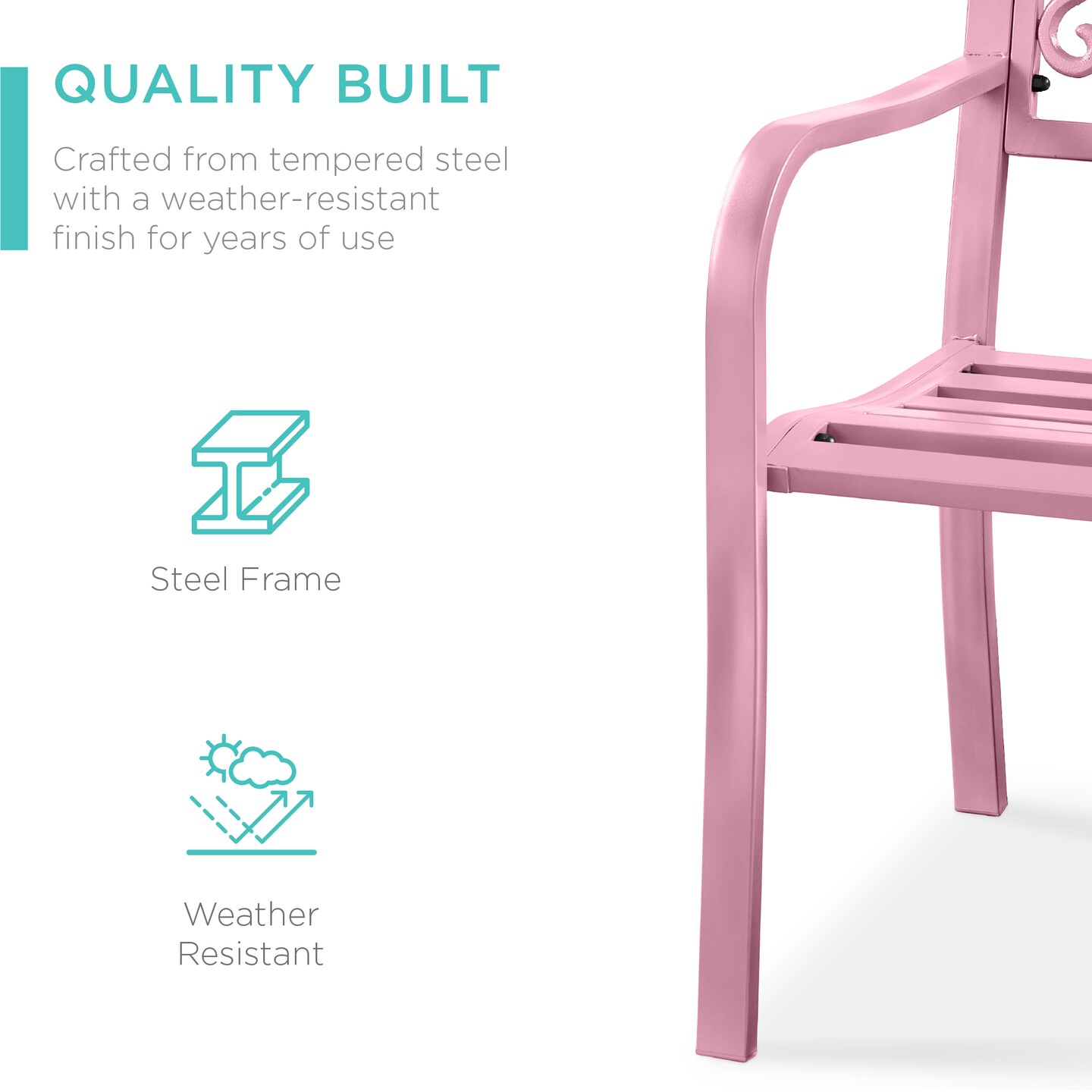 Best Choice Products Outdoor Steel Bench Garden Patio Porch Furniture w/ Floral Design Backrest
