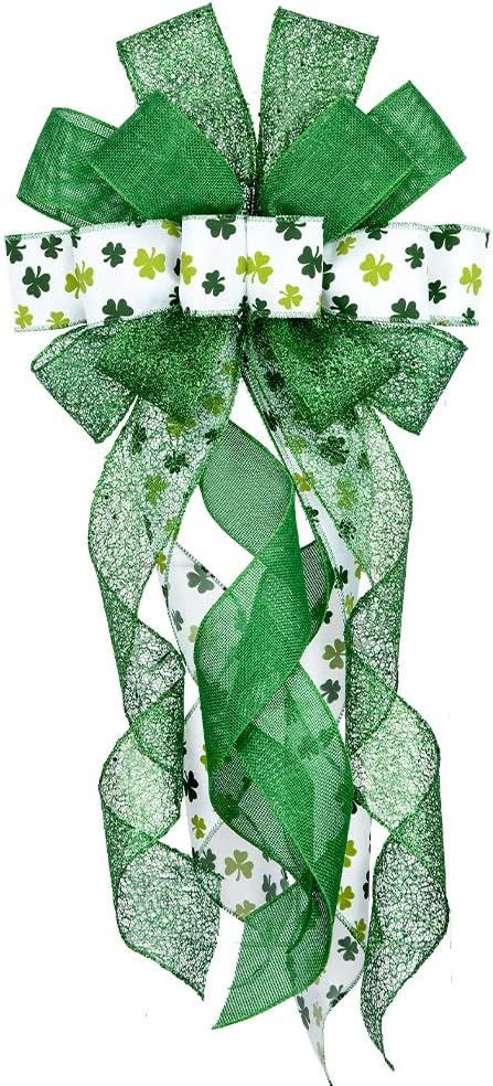 Large St. Patrick’s Day Wreath Bows – Green Shamrock Front Door & Outdoor Holiday Decor