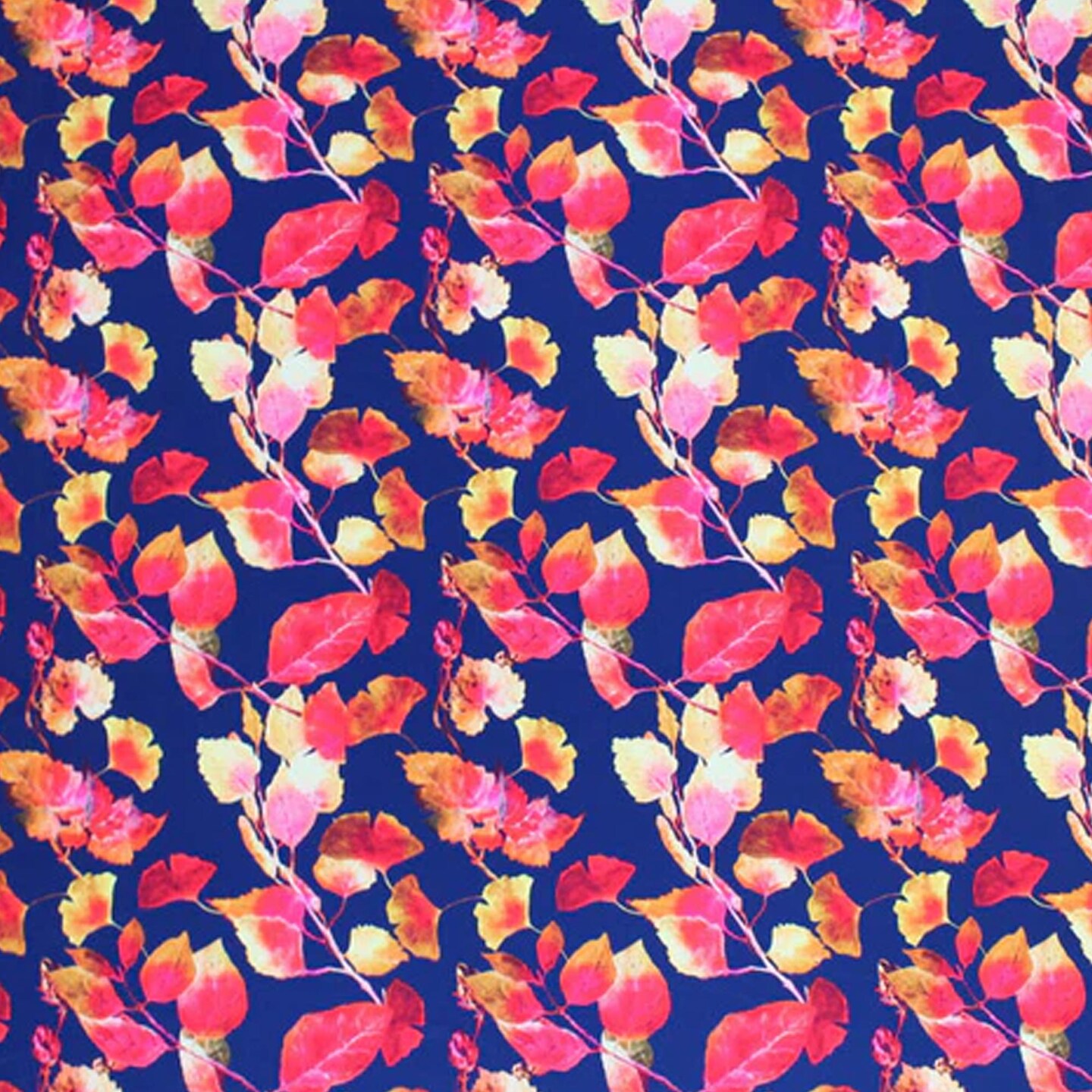 Autumn Navy Rust Leaves Stretch Spandex Fabric