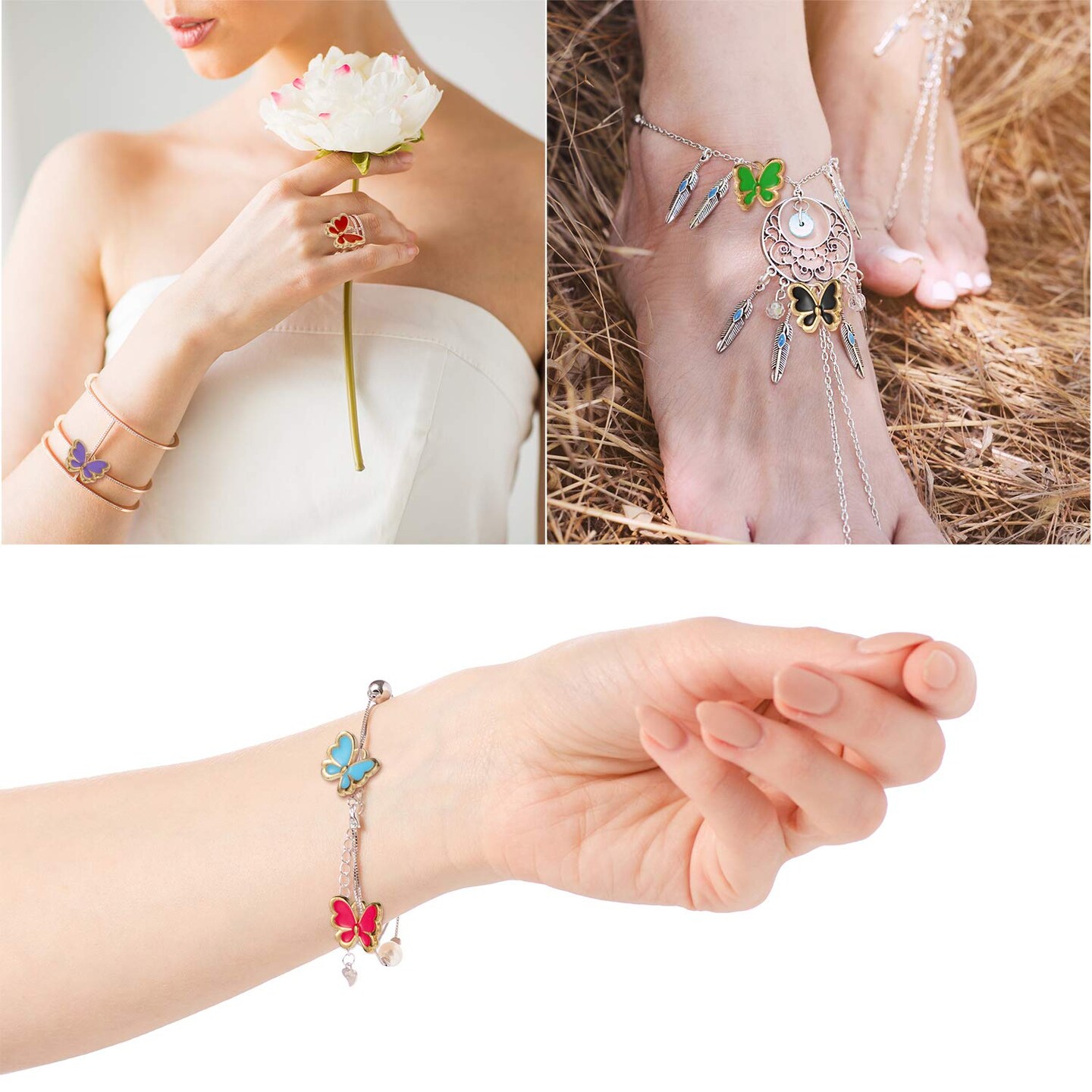 100 Pieces Colorful Butterfly Charms for Jewelry Making Alloy Pendant Jewelry Butterfly Charm for Necklaces Bracelets Earrings DIY Supplies