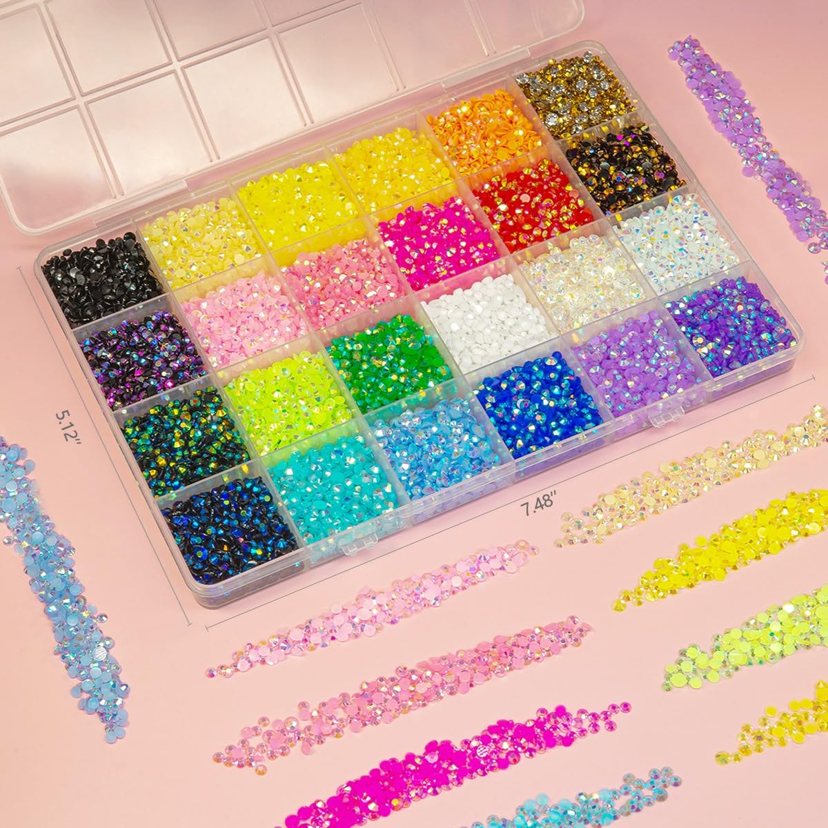 20000PCS 24 Color Jelly Resin Rhinestones Bulk 3mm 4mm Flatback Stones Super Rainbow Colorful Resin Non-Hotfix AB Gems Diamonds for Crafts Tumblers Bottles DIY Decoration Nails Eyes Face Makeup