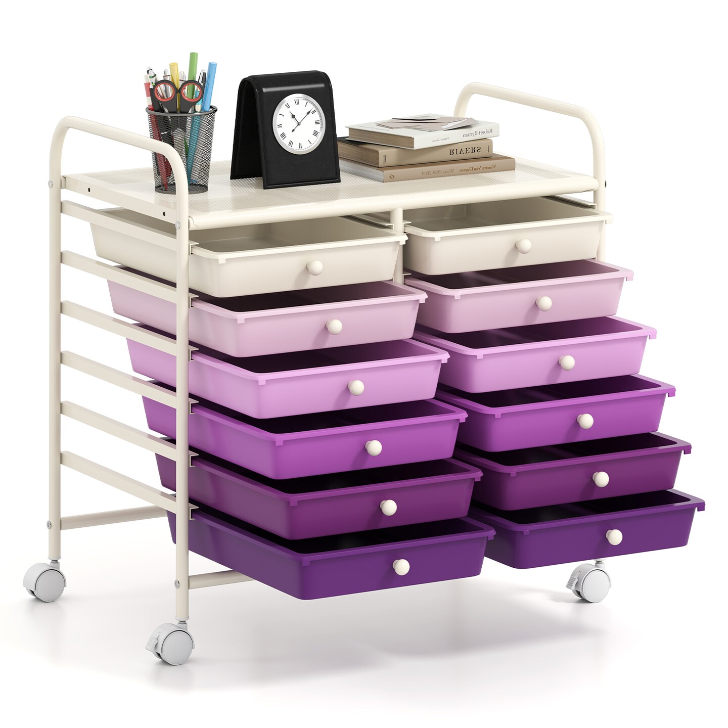12 Removable Drawers Rolling Storage Cart with 4 Universal Wheels and Metal Frame