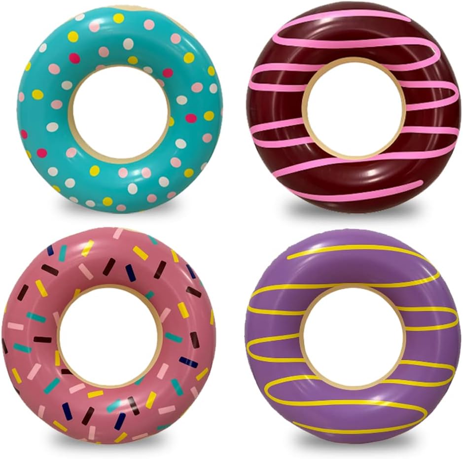 4E&#x27;s Novelty 4 Pack Mini Inflatable Donuts &#x2013; 15&#x22; Blow-up Donut Decor for Donut Party Favors