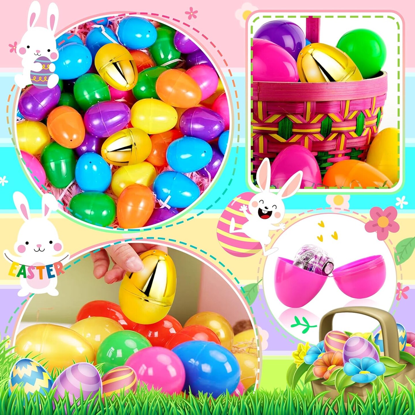 210 Pcs Bright Colors Plastic Easter Eggs Bulk, 2.3 &#x22;, Fillable Empty Easter Eggs for Fillling Candy, Treats, Easter Hunt Basket Suffers Fillers, Easter Theme Party Favors