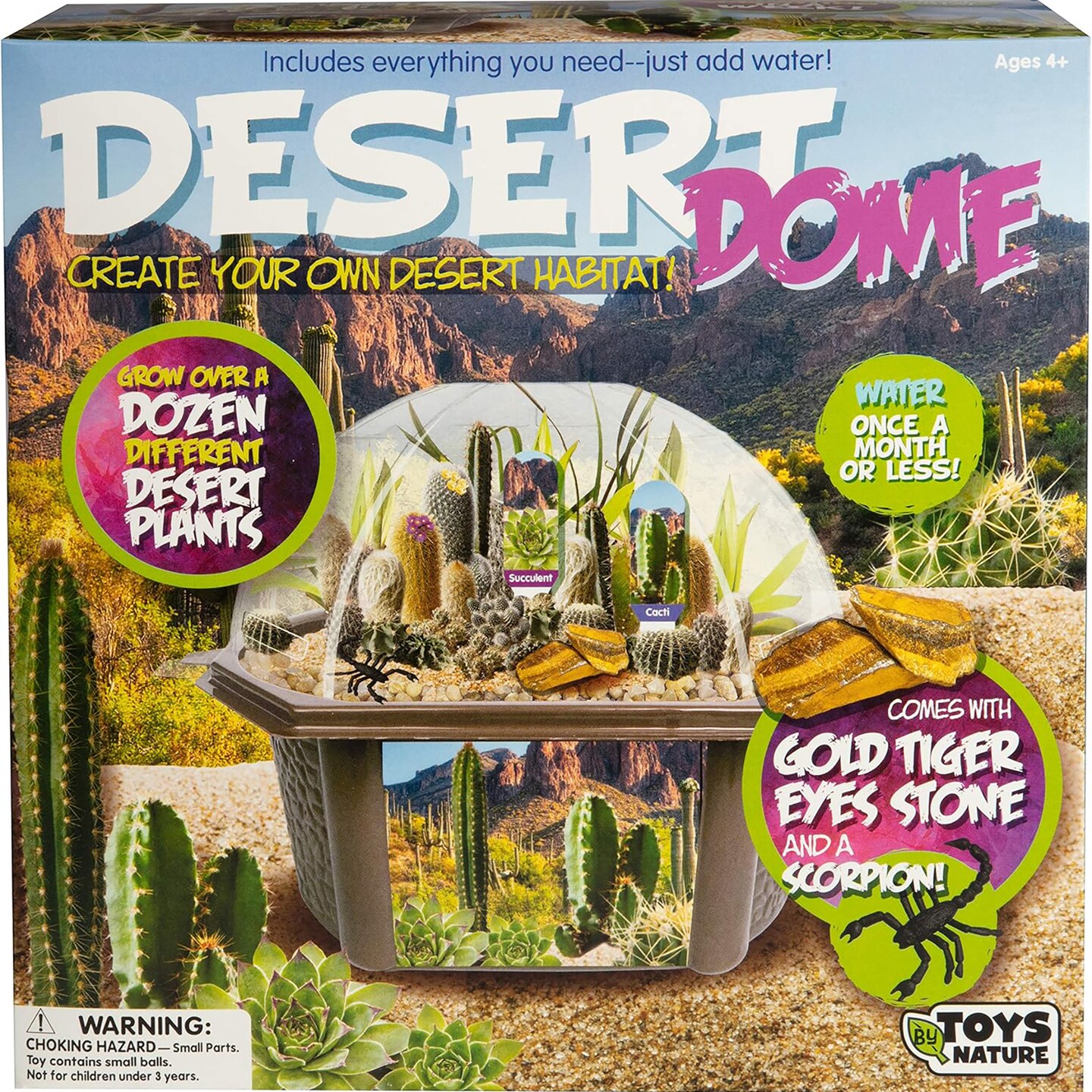Toys By Nature: Desert Dome - DIY Biosphere Terrarium Starter Kit, Grow &#x26; Cultivate An Indoor Mini Garden, Cacti &#x26; Succulent Plants, Adults-Kids 4+