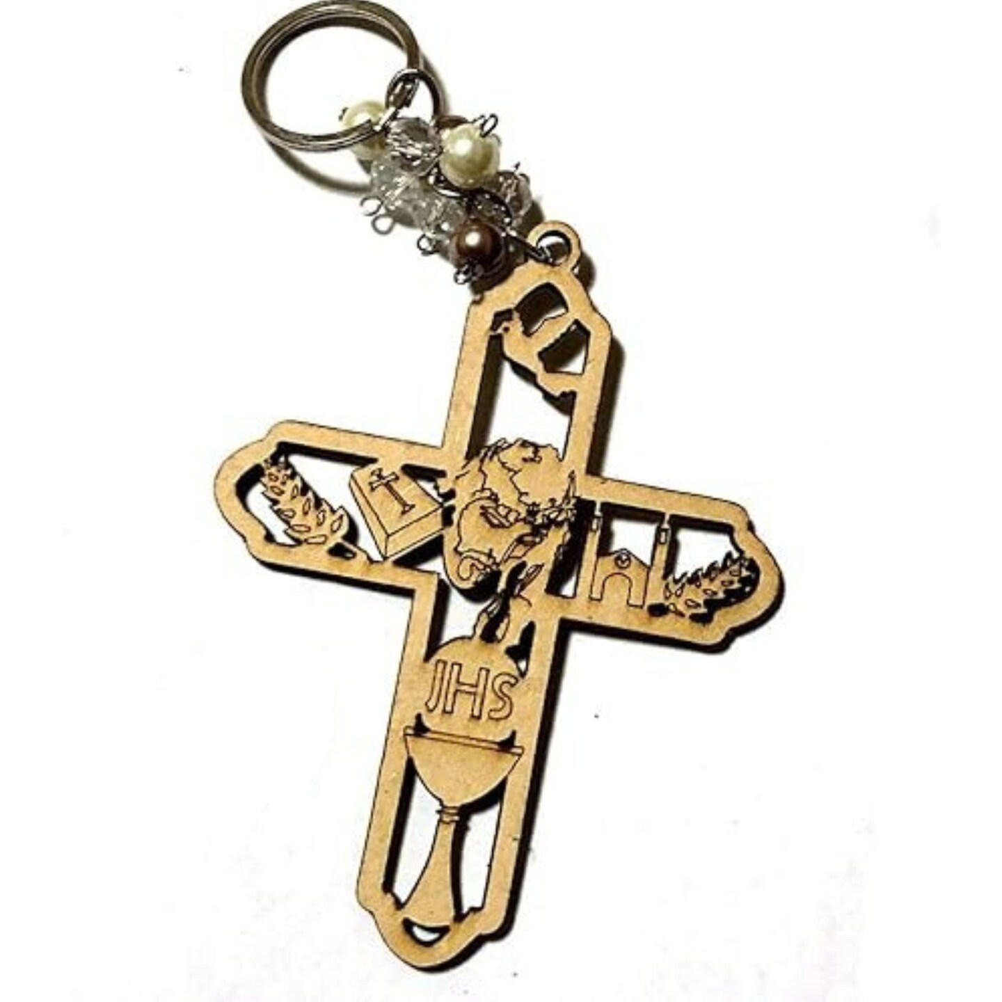 12pcs Cross Baptism Wood Keychain L&#xE1;ser Recuerdo De Bautizo