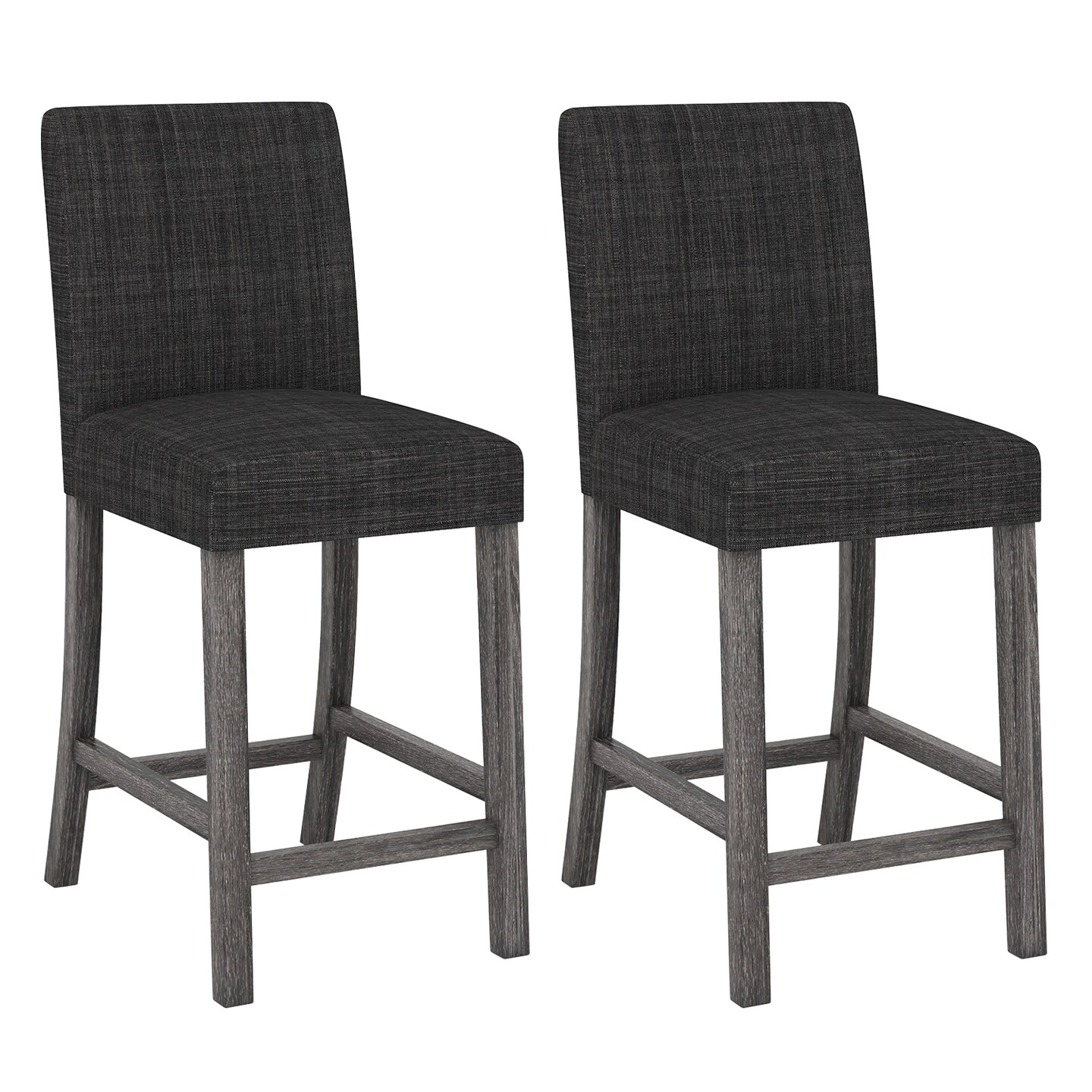 Counter Height Bar Stools Set of 2 with Back and Footrest-Grey