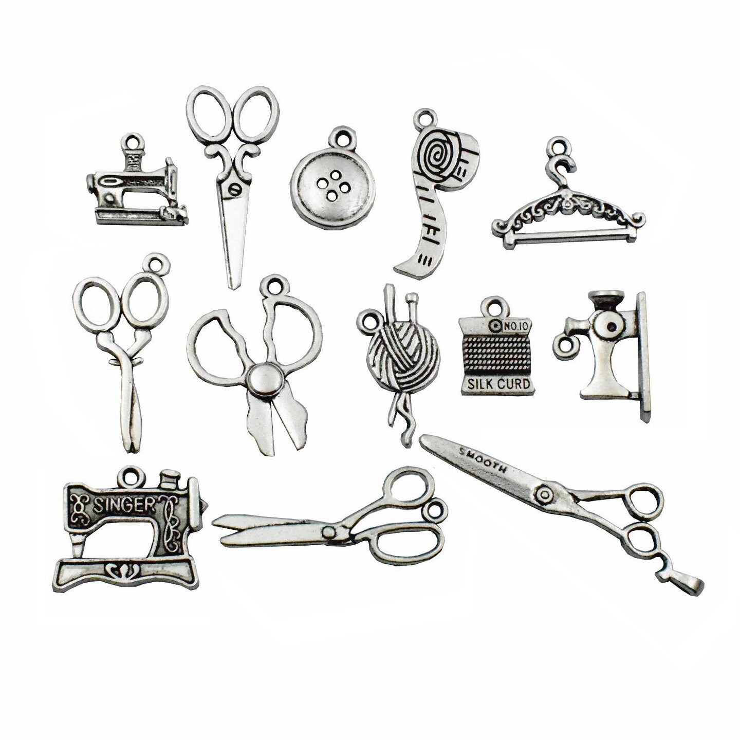 Sewing Charms Collection-100g About (60-65pcs) Antique Silver Craft Supplies Sewing Charms Pendants for Crafting, Jewelry Findings Making Accessory for DIY Necklace Bracelet (M003)