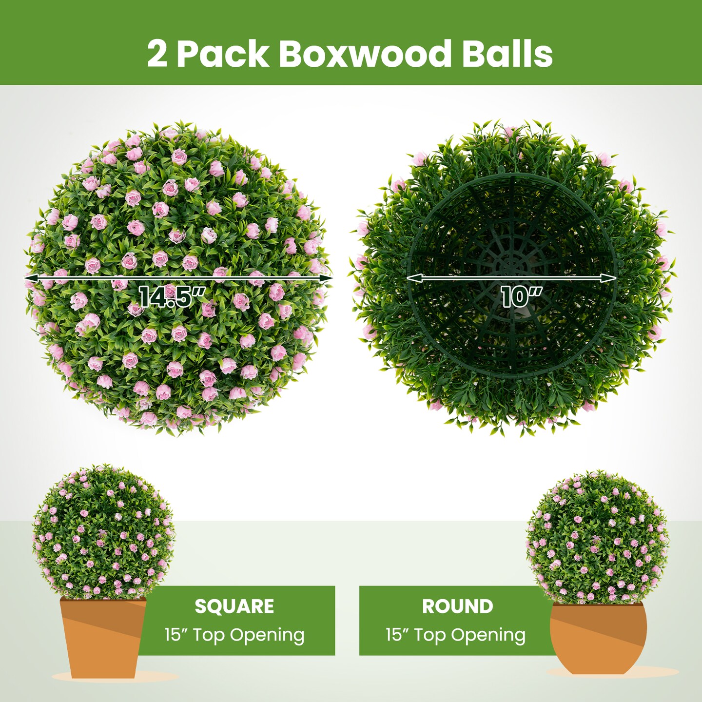 2 Pieces 17.5 Inch Topiary Balls Artificial Plant with Pink Flowers