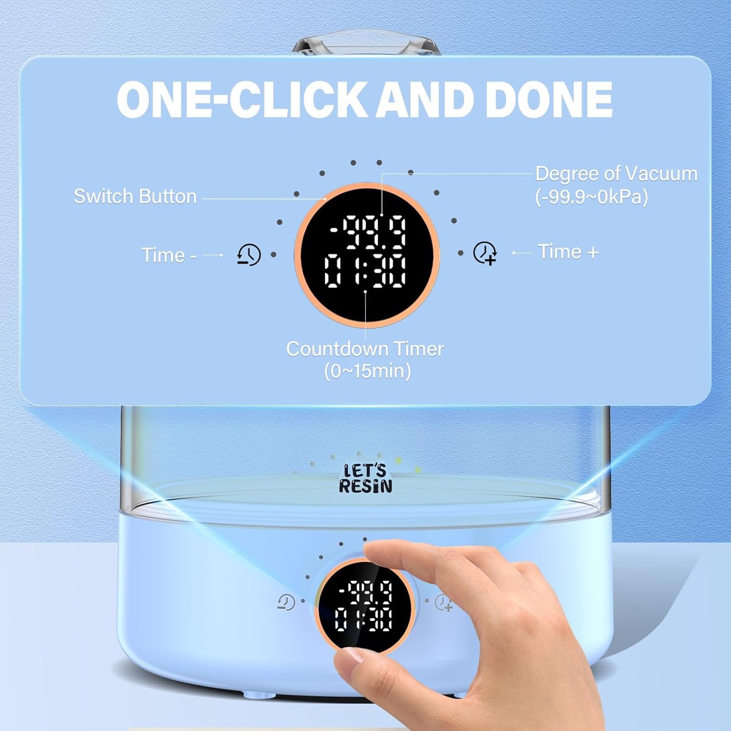 LET&#x2019;S Resin Upgraded Resin Bubble Remover, Eliminate 99% Bubble in 5-9 Minutes, 99Kpa with Digital Display&#xFF0C;Bigger Capacity, Auto Vent, Timer for Epoxy Resin Casting, Resin Art Crafts, Jewelry Making