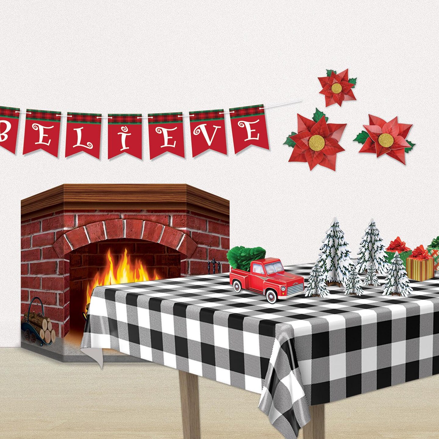 6 Pack Beistle Christmas Brick Fireplace Stand-Up Decoration