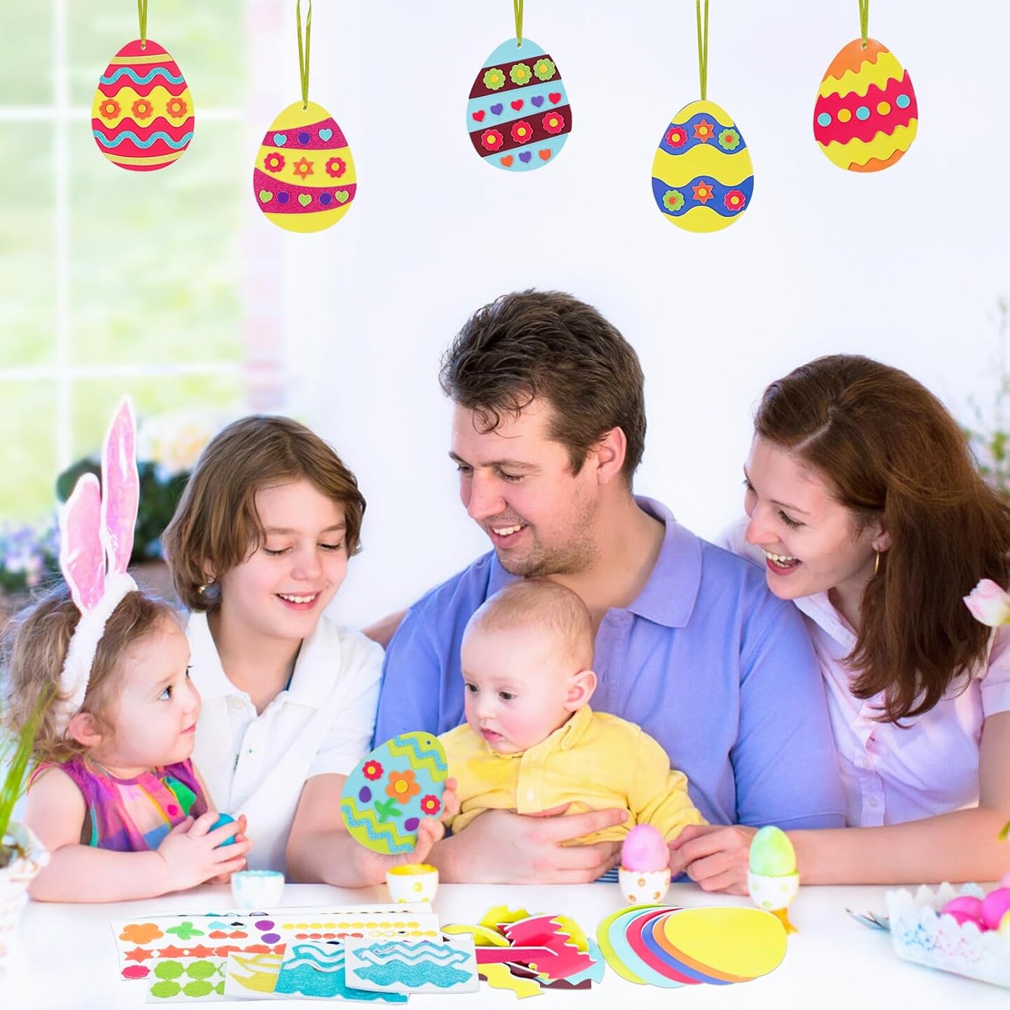 12 Pack Easter Egg Craft Kit for Kids Make You Own Egg Foam Stickers Ornament DIY