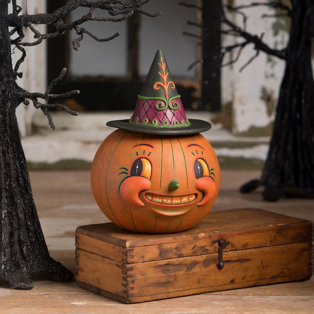 Bethany Lowe by Artist Johanna Parker Vintage Style Halloween Witchy Orange-O-Weena Container