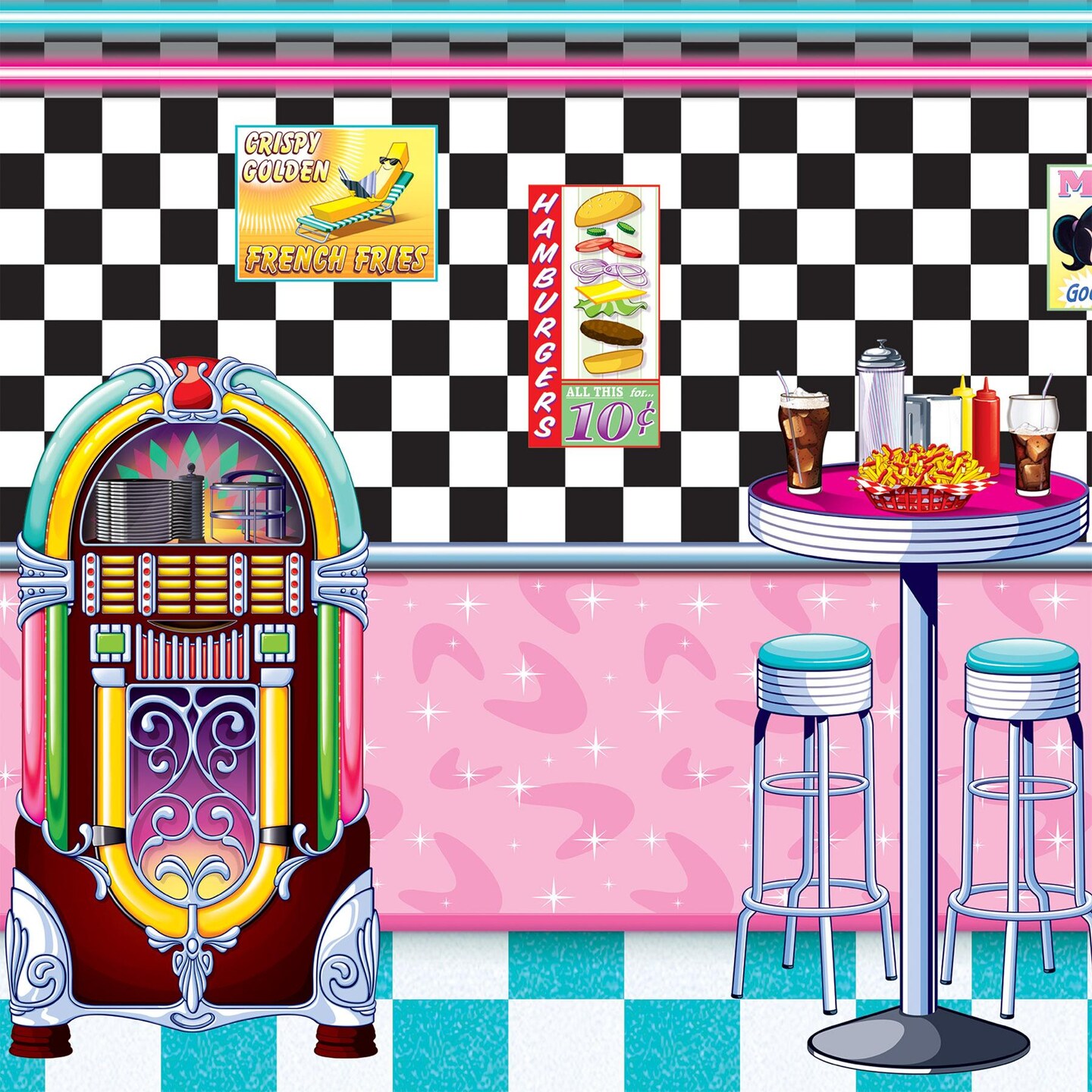 6 Pack Beistle 50&#x27;s Soda Shop Party Backdrop