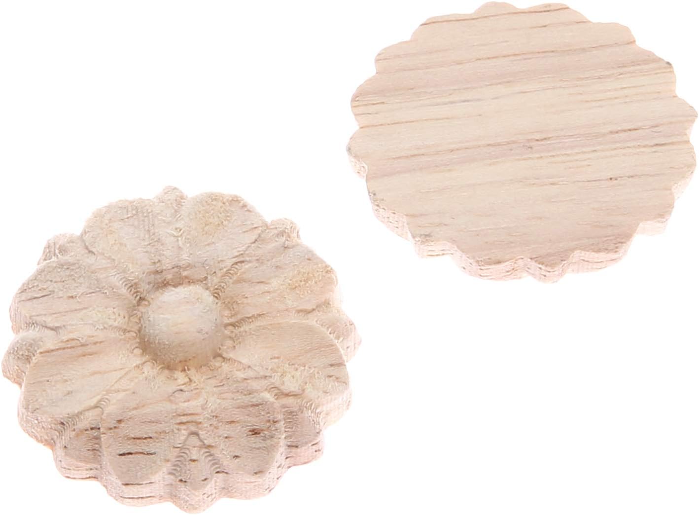 10-Pack Wood Rosettes Little Onlay Appliques, Unpainted Round Flower Carving Craft Decals for Home Chests Cabinet Door Cupboard Dresser Bed Wall Pew Wardrobe Furniture Decor (Dia-3cm/1.18")