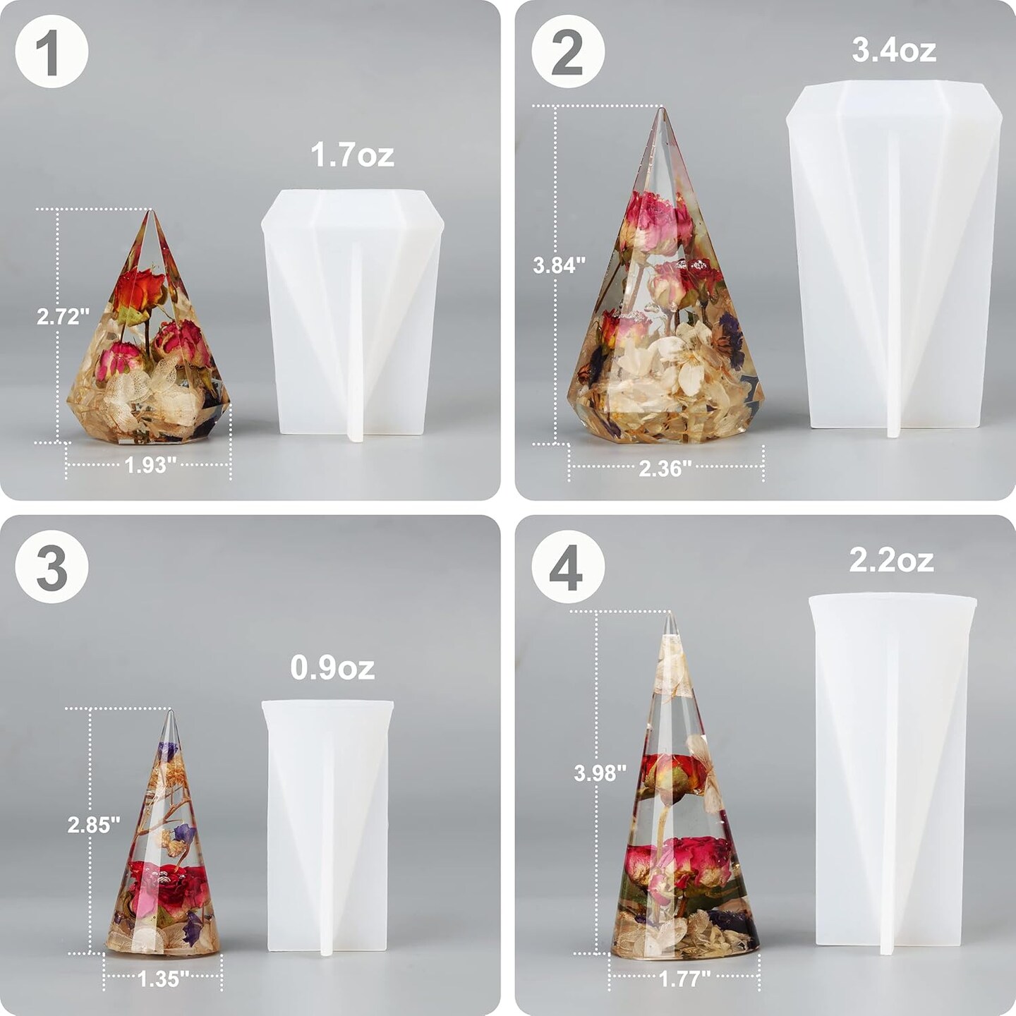 LET&#x27;S RESIN Ring Cone Resin Molds,4 Pcs Ring Holder Silicone Molds for Epoxy Resin, Ring Cone Pyramid Silicone Resin Molds for DIY Ring Stand, Ring Jewelry Display Stand, Wedding Gift