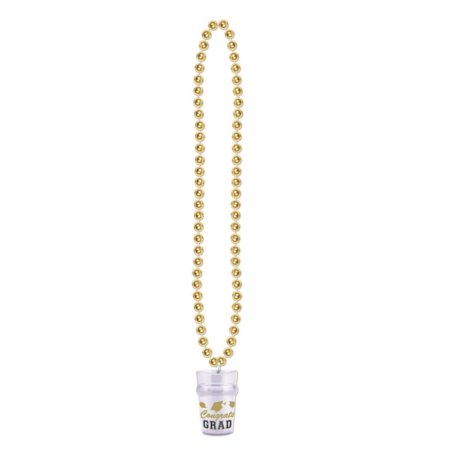 12 Pack Beistle Bead Necklace with Grad Graduation Party Glass - gold