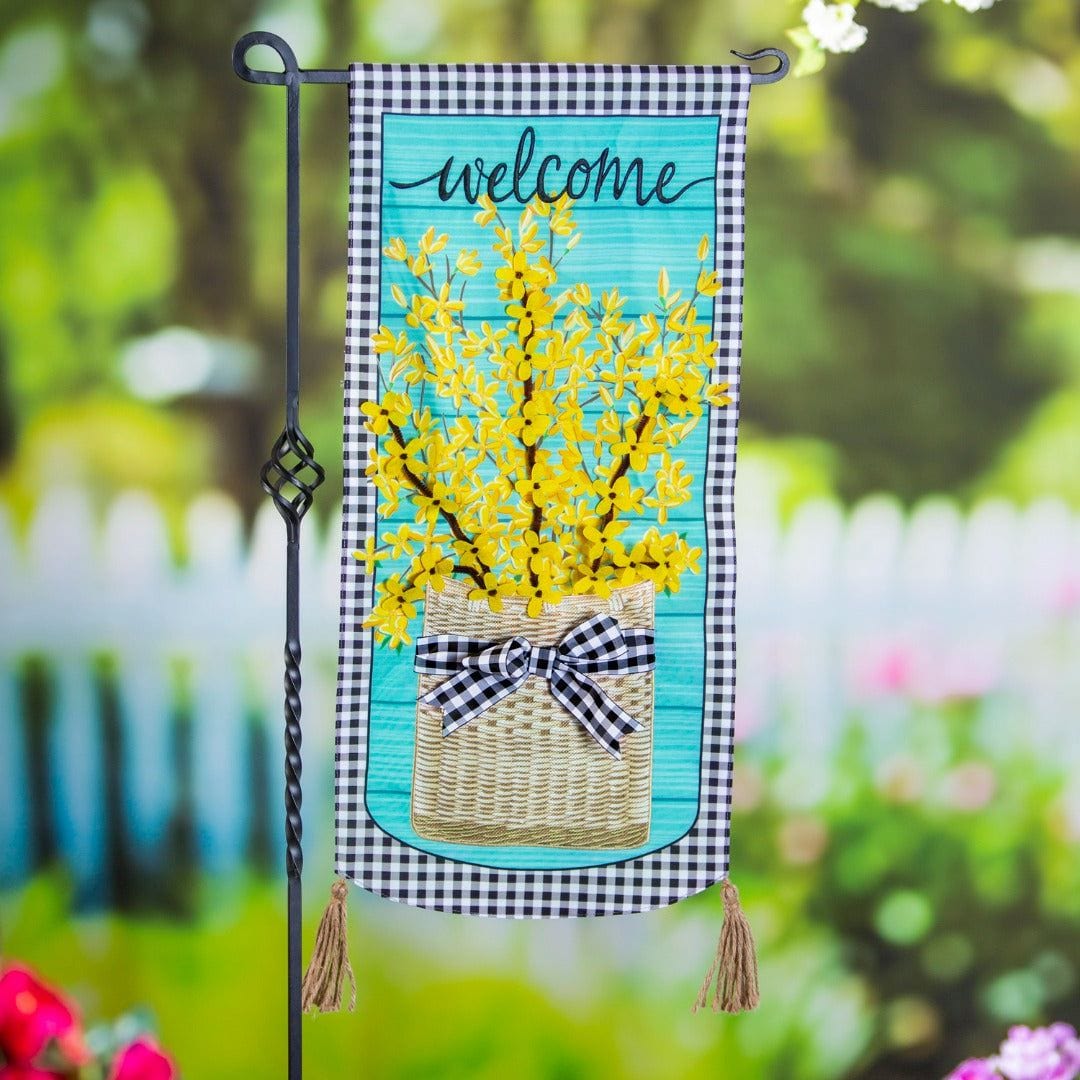 Forsythia Basket Long Spring Garden Flag 2 Sided XL Applique