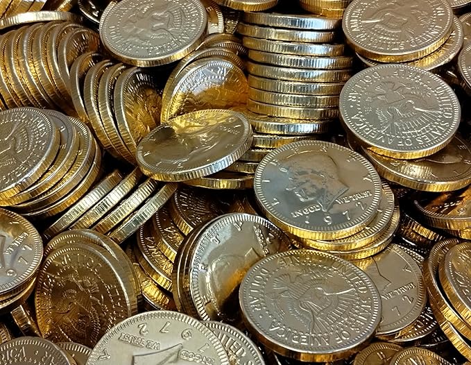 Milk Chocolate Coins - 100 count Individually Wrapped in Gold Foil Half Dollar Size Coins