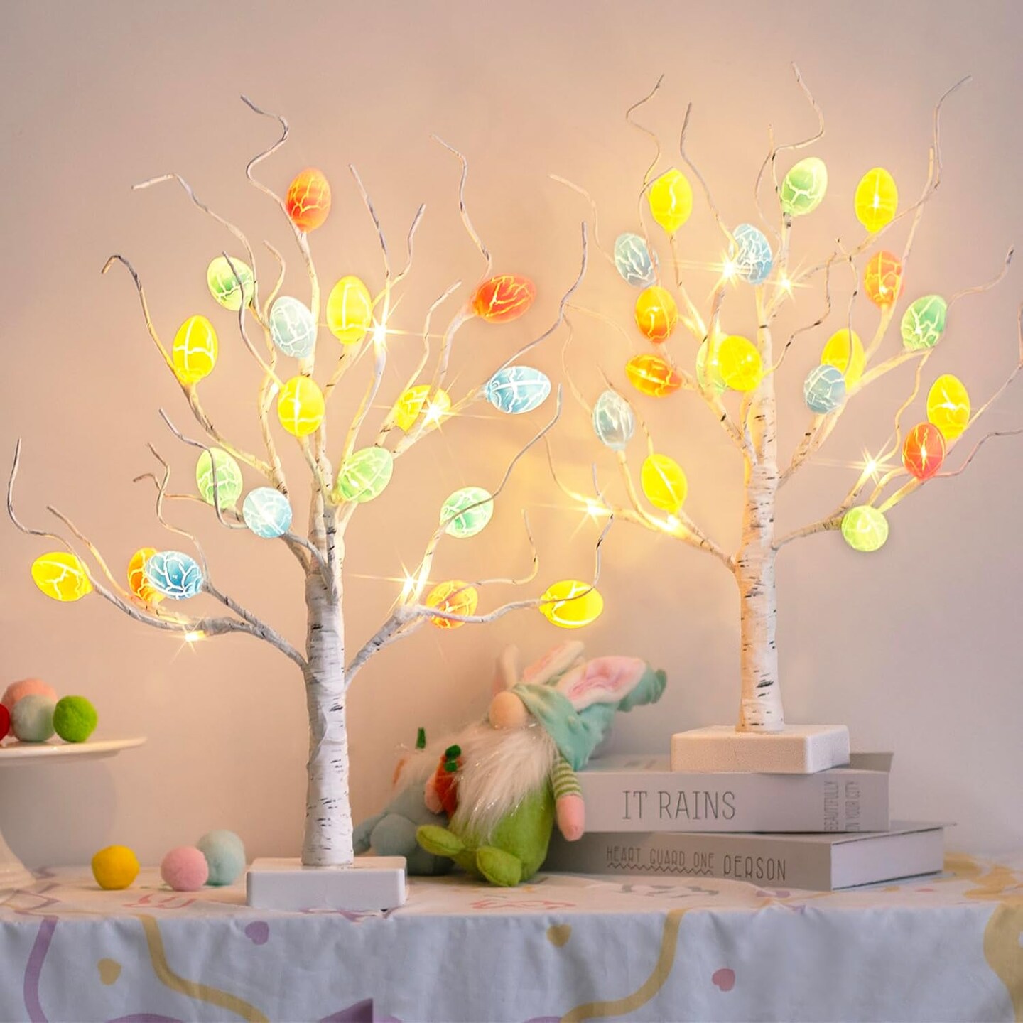 Easter Decorations, 22&#x22; Easter Tree Lighted Tabletop with 36 Cracked Egg, Easter Egg Tree for Spring Decoration, 2PK Pre-lit White Birch Tree for Indoor Home Decor, USB and Battery Powered
