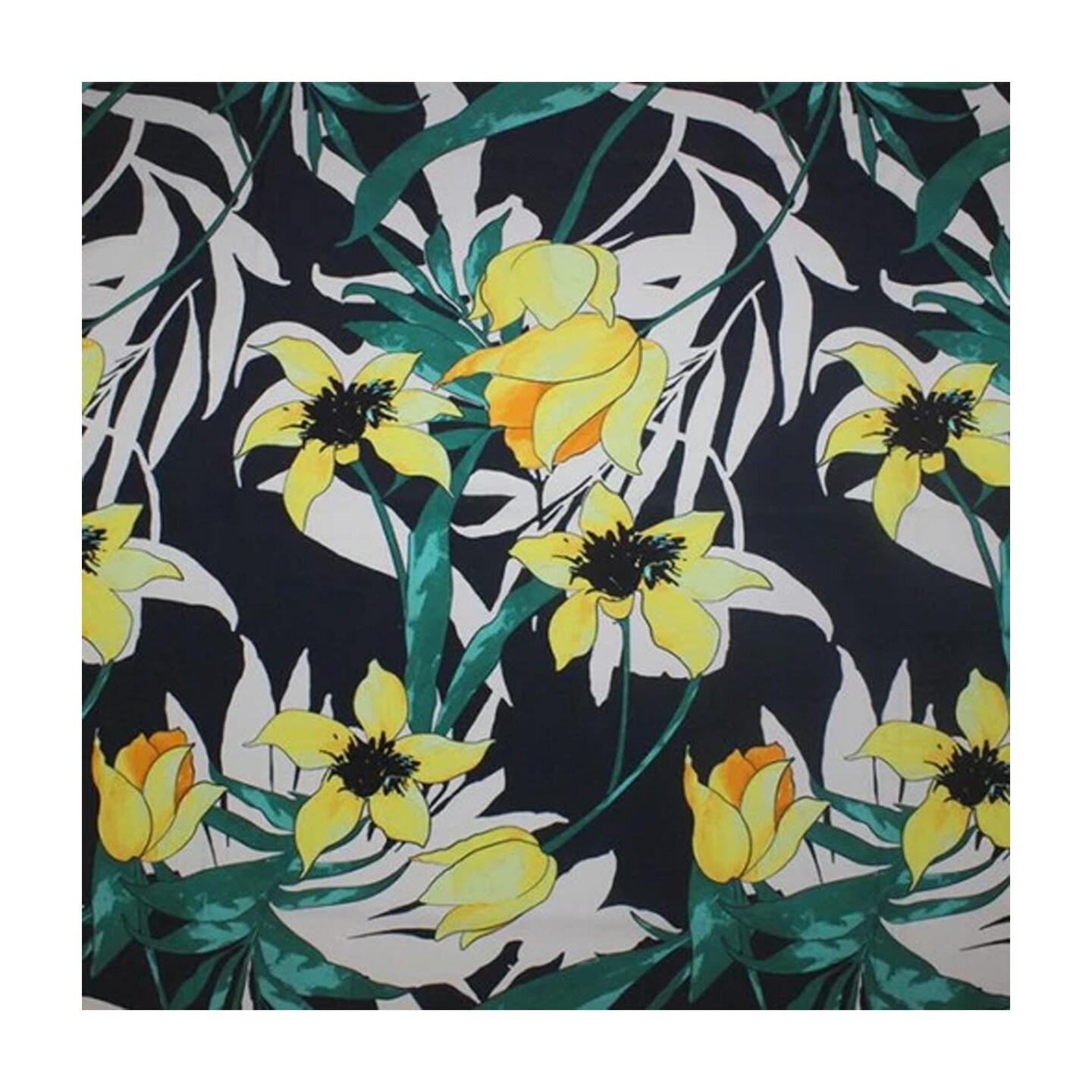 Yellow Flowers Printed Spandex Fabric