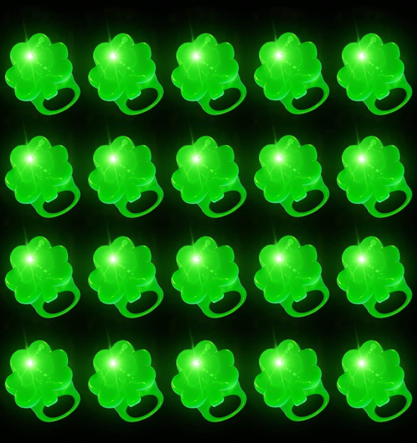24 Pack St. Patricks Day Green Shamrocks LED Light Up Ring for Adults St. Patricks Party Accessories Favors LED Finger Lights Glow in The Dark Carnival Party Supplies Gift Toy