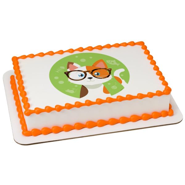 Kitty Cat with Glass Baby Shower Edible Cake Topper Icing Image,