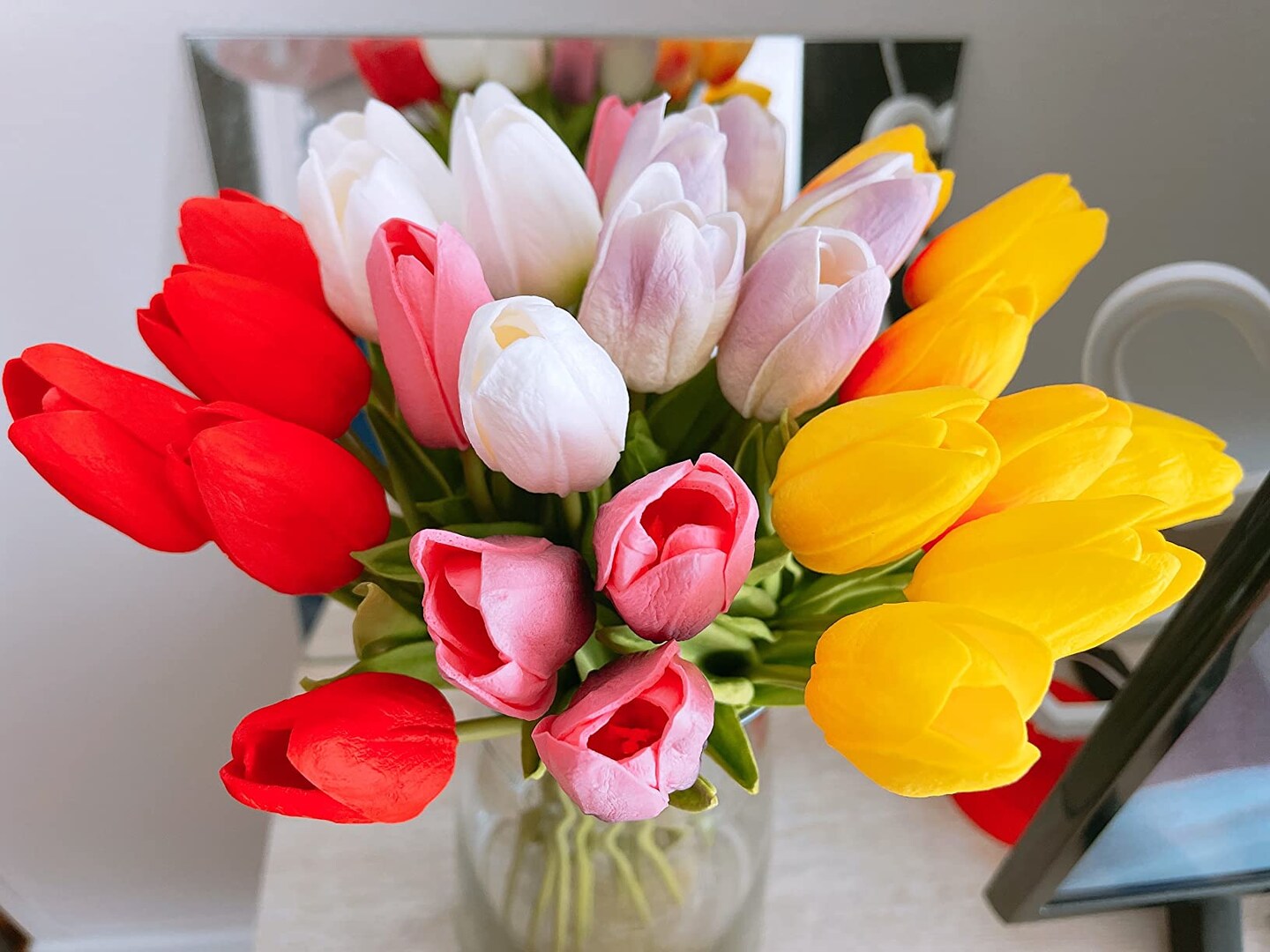 10pcs Artificial Tulips Faux Tulip Bouquet Real Touch Fake Flowers for Spring Mother&#x27;s Day Easter Wedding Home Decoration, Multicolor